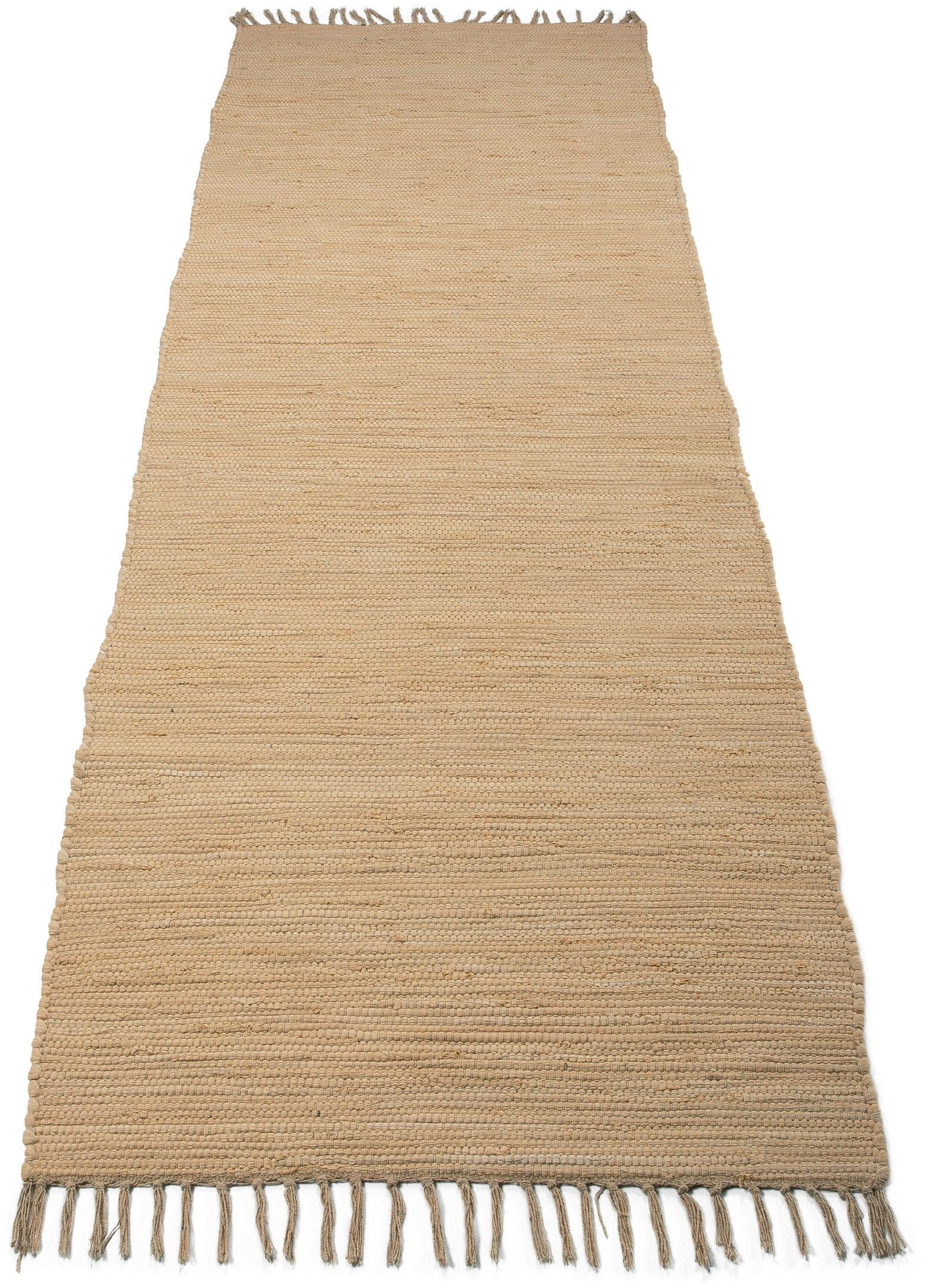 carpetfine Vloerkleed Kelim Chindi uni Tweezijdig te gebruiken kleed, puur katoen, met de hand geweven, unikleuren, met franje