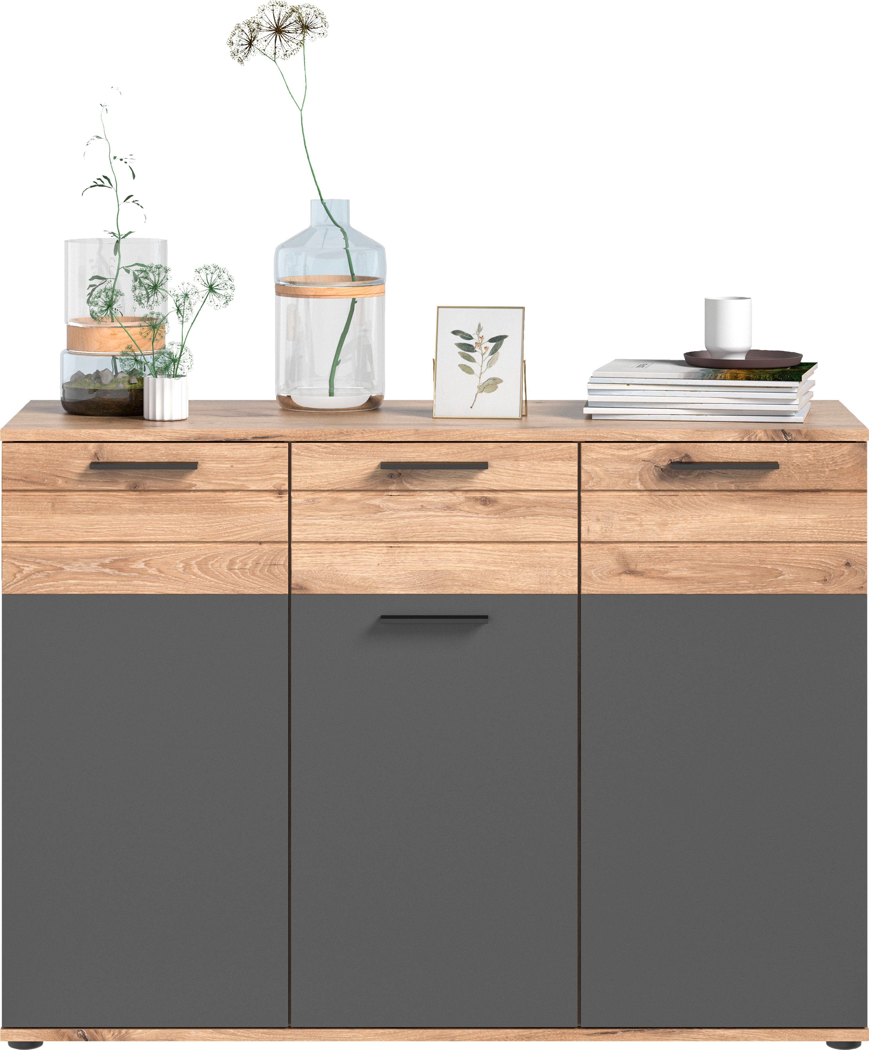 INOSIGN Dressoir Riga, Breedte 120 cm, 3 Deuren, 1 Lade, 5 Planken, 8 Vakken hoogwaardige groeffrezen, met softclose, commode, dressoir, kast