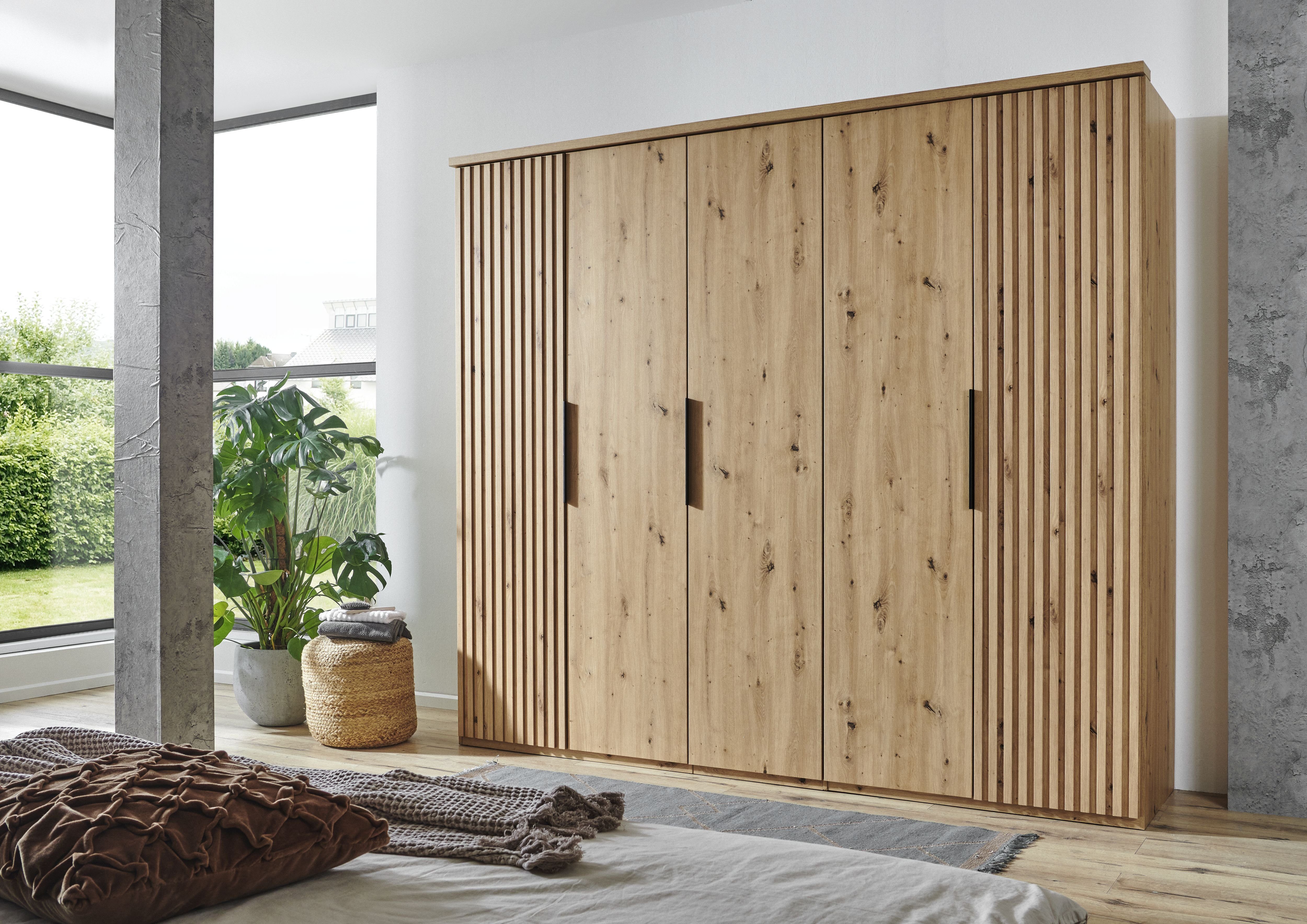 Wimex Draaideurkast Andorra by fresh to go Met 3D-stroken voor akoestische paneel-look kledingkasten maat 250 cm x 216 cm x 58 cm beige