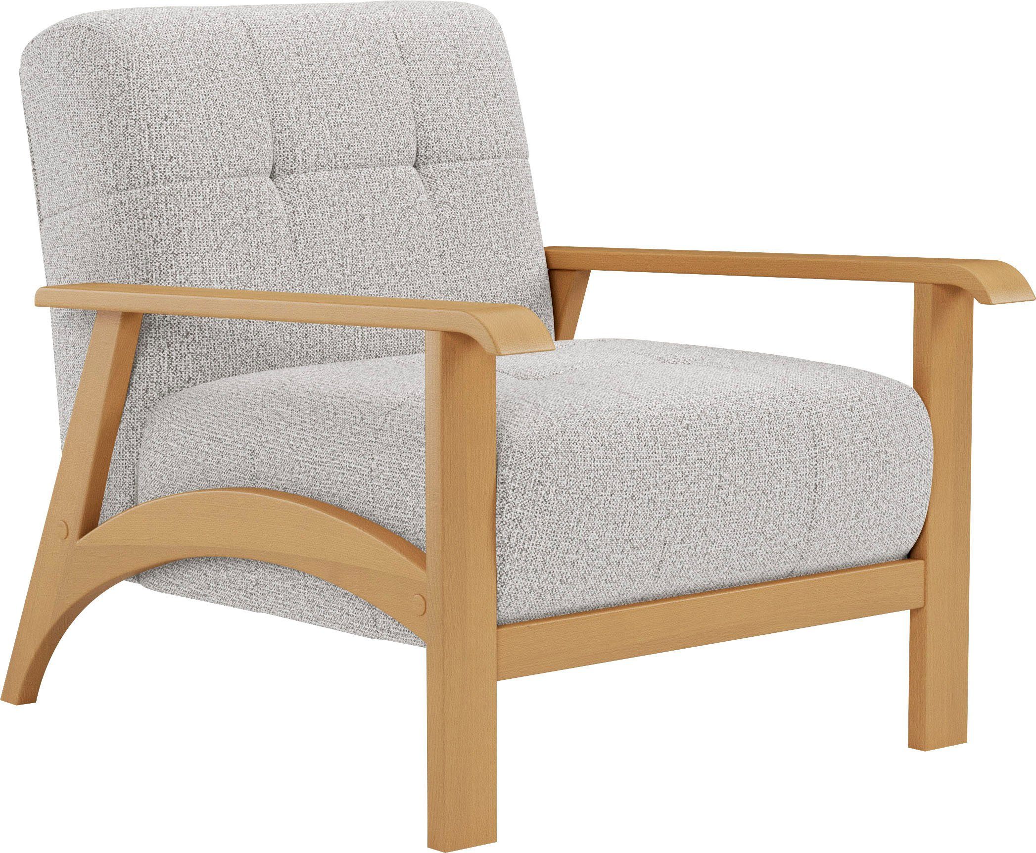 sit&more Fauteuil Billund Armleuningen van eikenkleurig beukenhout, verschillende bekledingen en kleuren