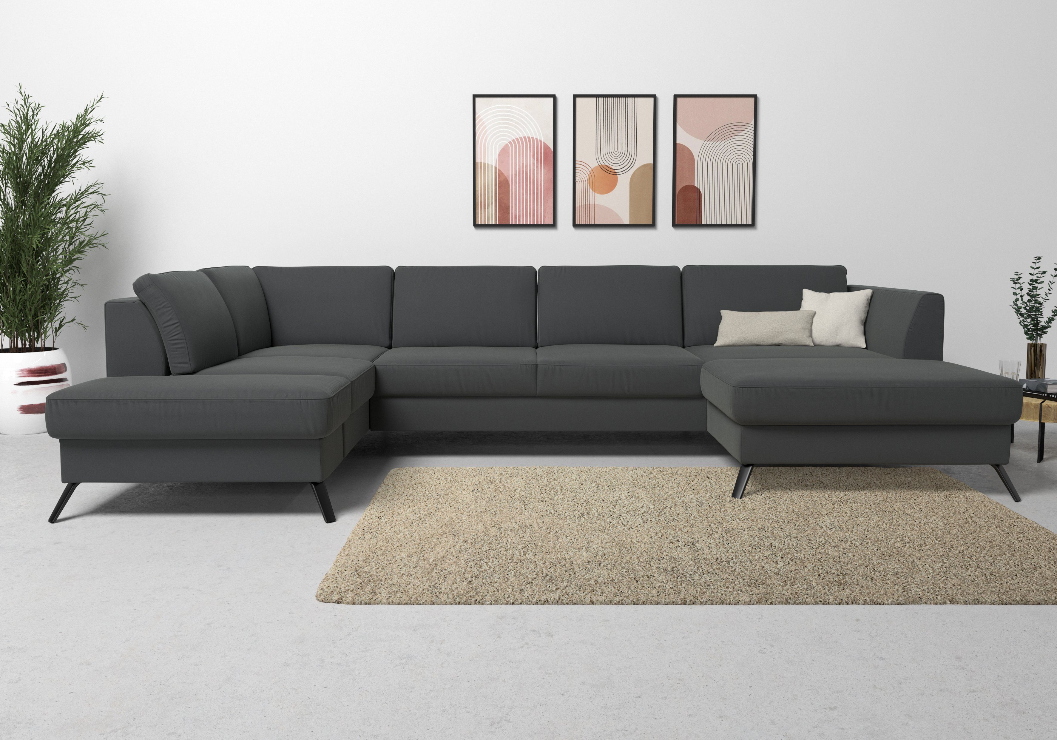 sit&more Zithoek Olsen U-vorm inclusief zitdiepteverstelling, naar keuze met slaapfunctie, 15 cm hoog