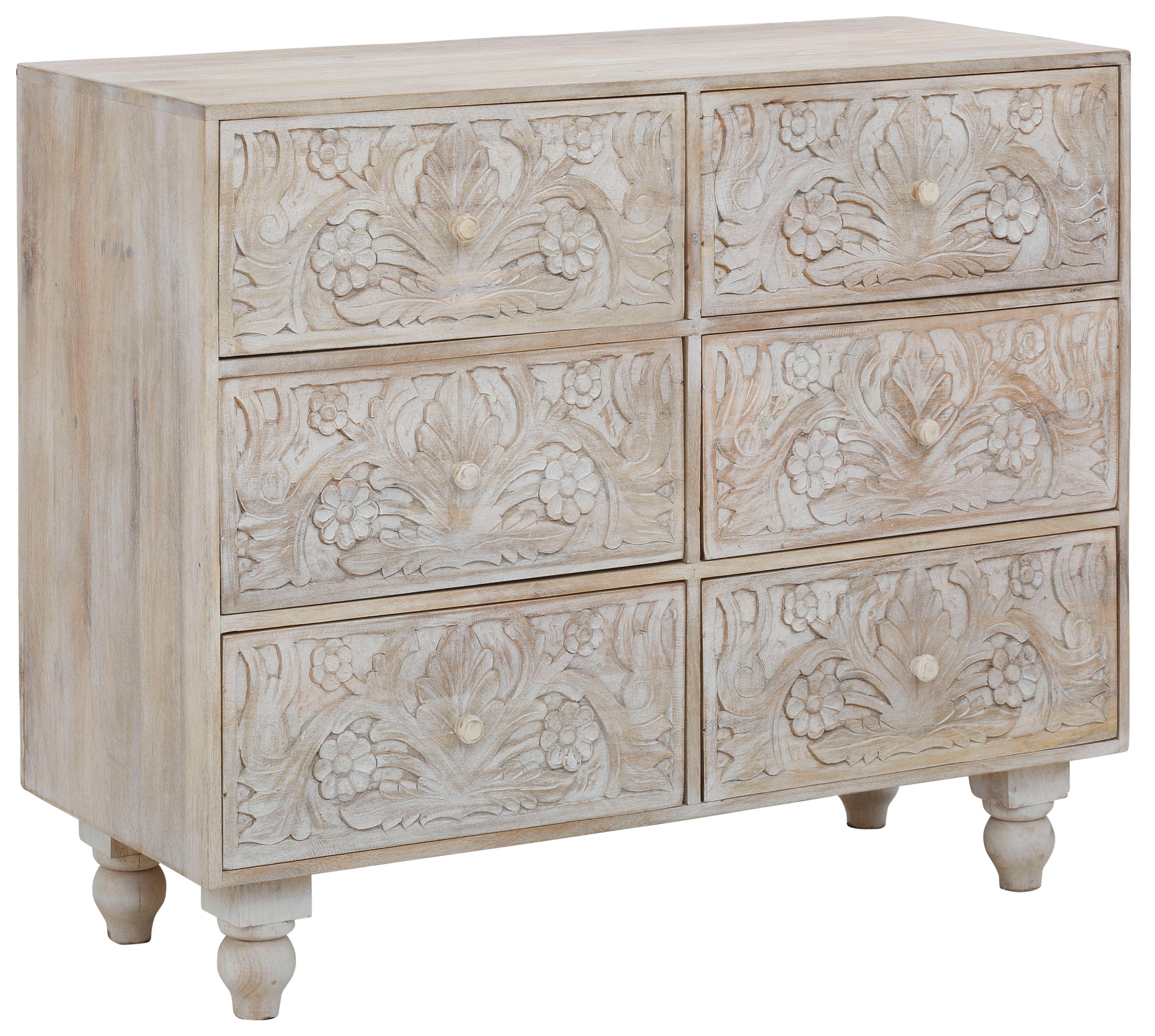 Home affaire Kast Lavin Mangohout, met decoratief houtsnijwerk, met de hand gemaakt, breedte 110 cm dressoirs maat 110x45x90 cm bruin