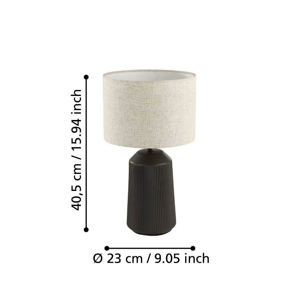 EGLO Tafellamp CAPALBIO Nachtkastlamp, keramiek in grijs en textiel in beige, E27 fitting (1 stuk)