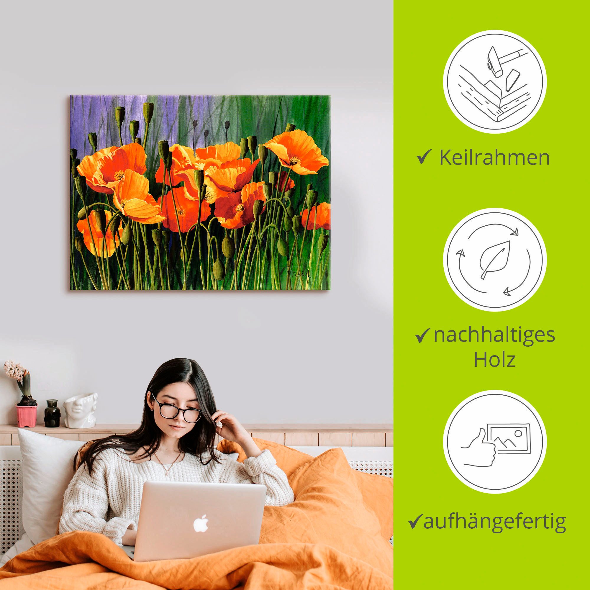 Artland Artprint op linnen Klaprozen I gespannen op een spieraam