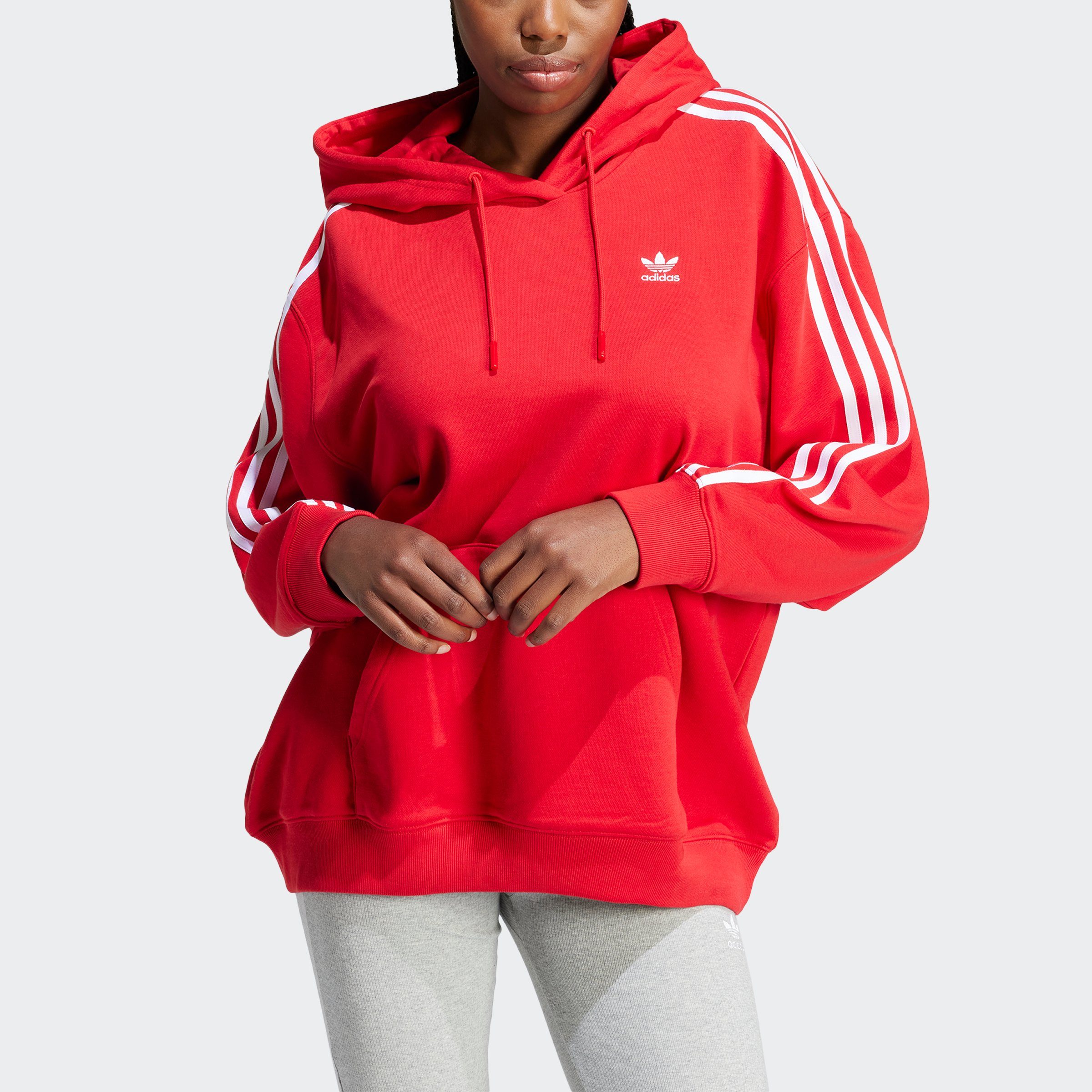 Adidas Originals Trendy Rood en Wit Gestreepte Hoodie Red Dames