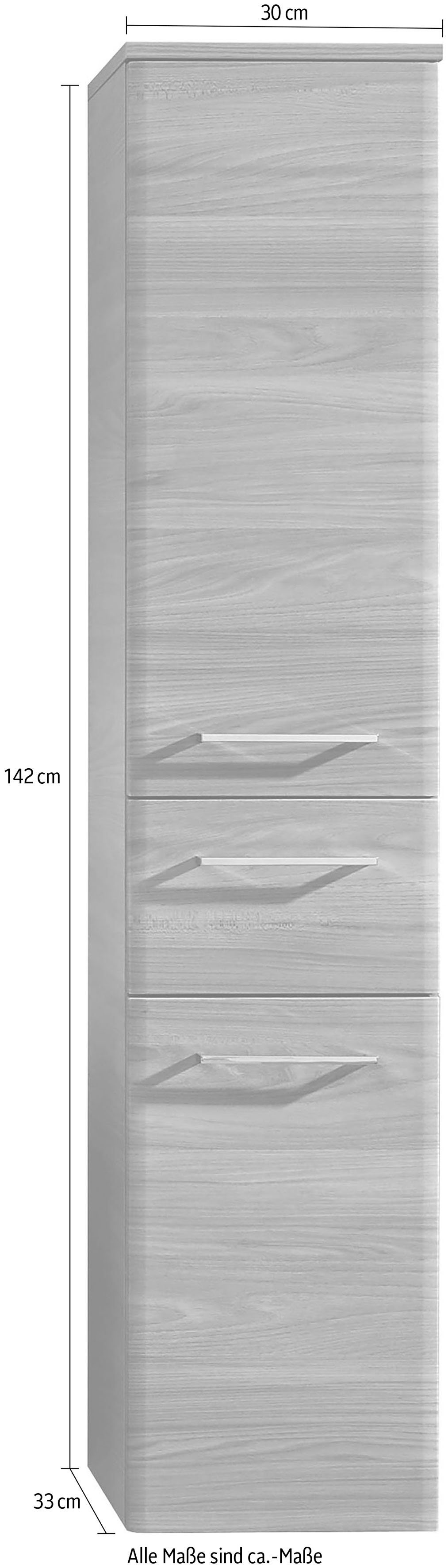 Saphir Halfhoge kast Quickset 916 badkamermeubel 30 cm breed, 2 deuren, 1 lade Badkamer-halfhoge kast Sangallo grijs in de breedte, grepen in glanzend chroom