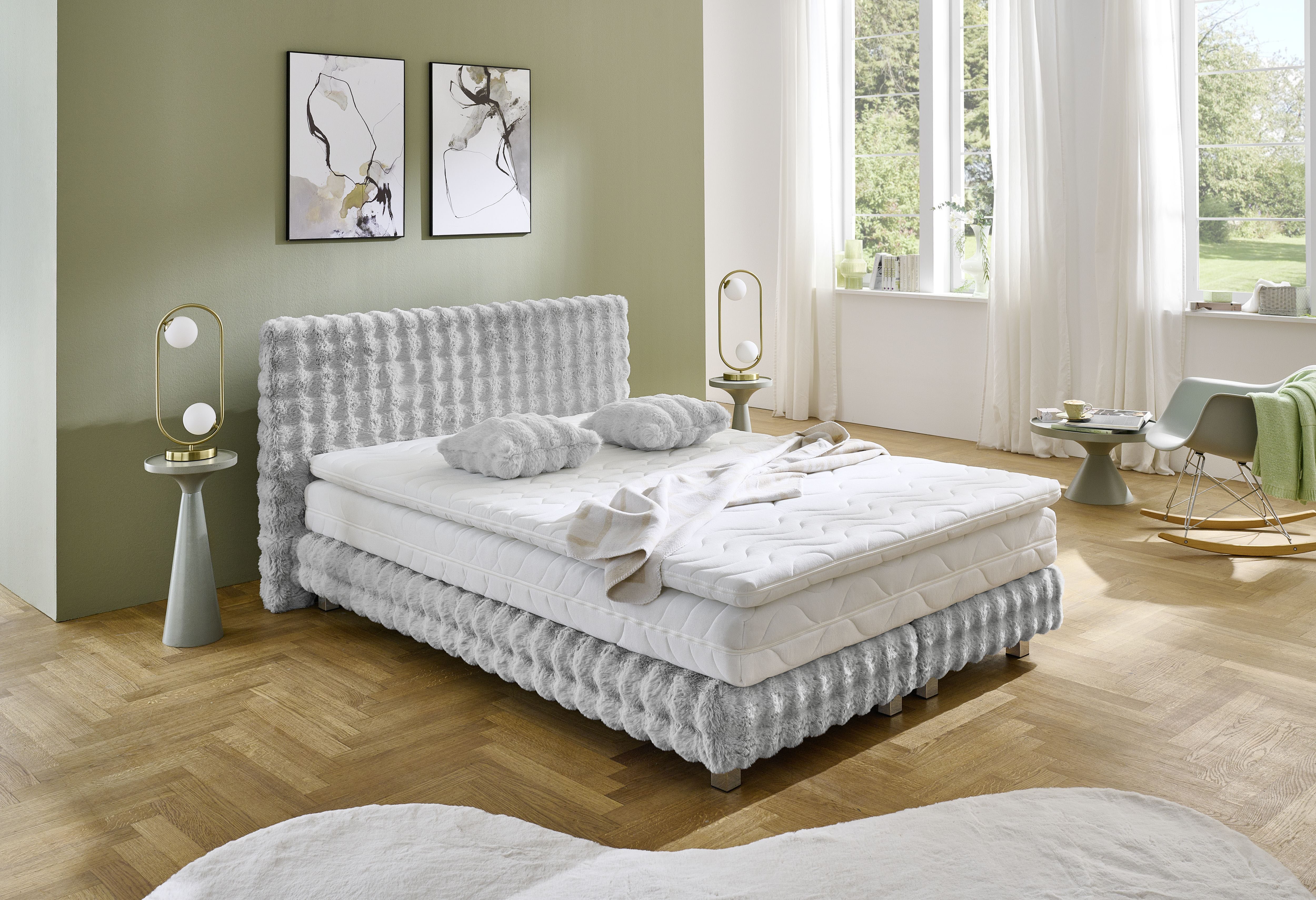 Westfalia Polsterbetten Boxspring Sendai Faux bont HIGHLIGHT, optioneel matrassen in H2,H3,H4 boxsprings grijs