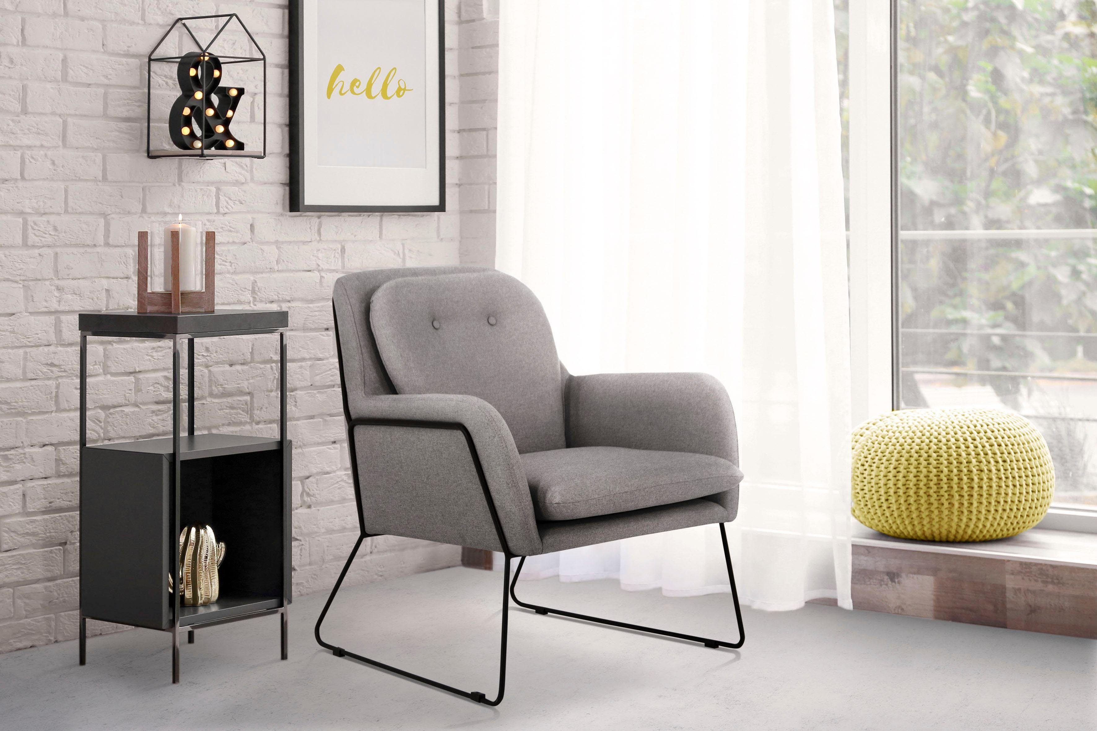 INOSIGN Fauteuil Flin cocktailstoel met knopen en kussen-look achter fauteuils grijs