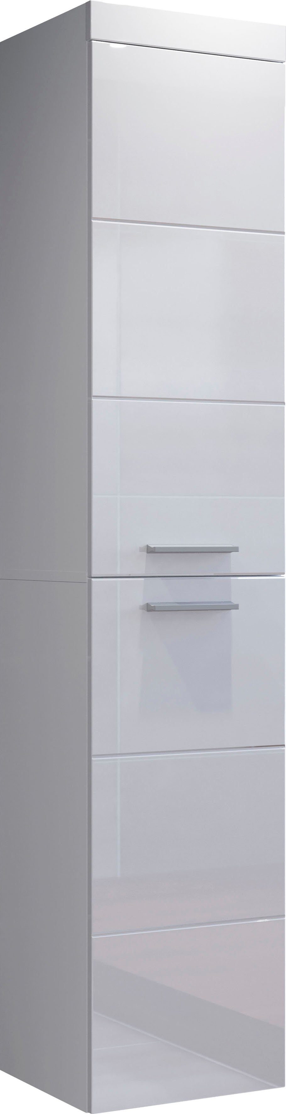 welltime Hangend kastje Dormoletto Hangende hoge kast in hoogglans wit met horizontale frezing