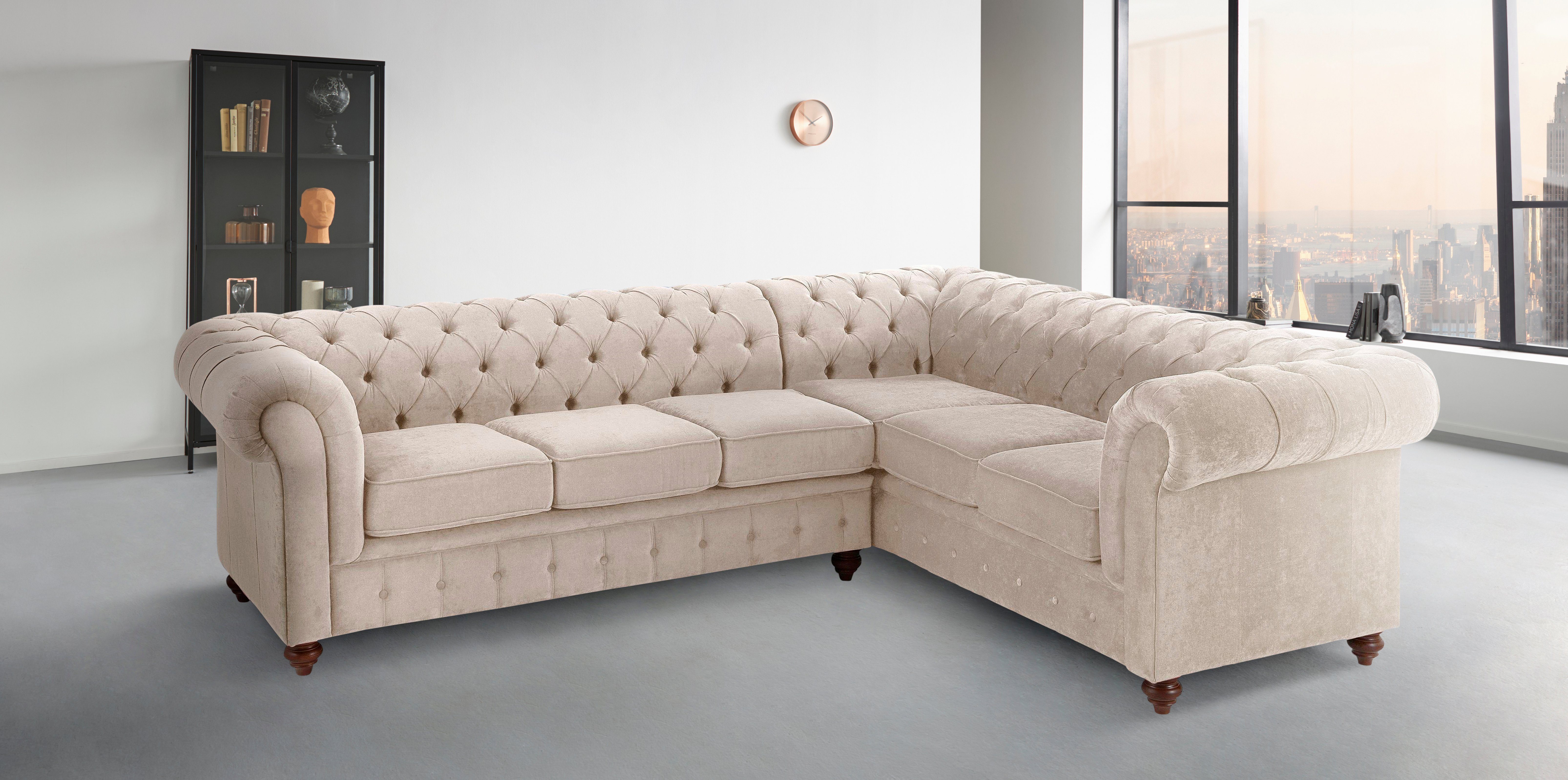 Home affaire Chesterfield-bank Chesterfield hoekbank, ook in leer L-vorm hoogwaardige knoopdetails, langer gedeelte links of rechts naar keuze