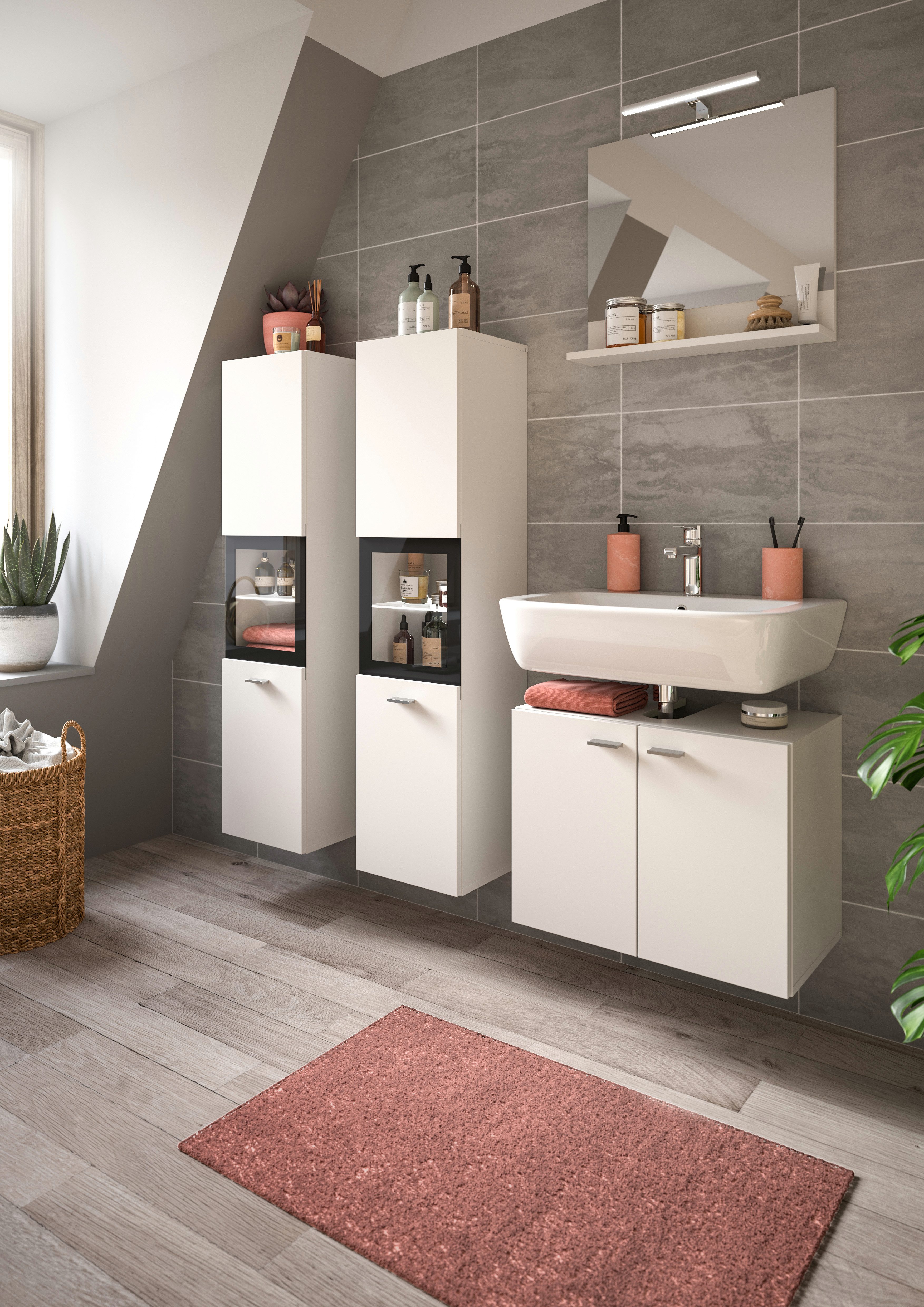 welltime Hoge kast Tampa, hoogte 125cm, hangend of staand te monteren Badkamerkast, hangkast badkamer, badkamer, badkamermeubels