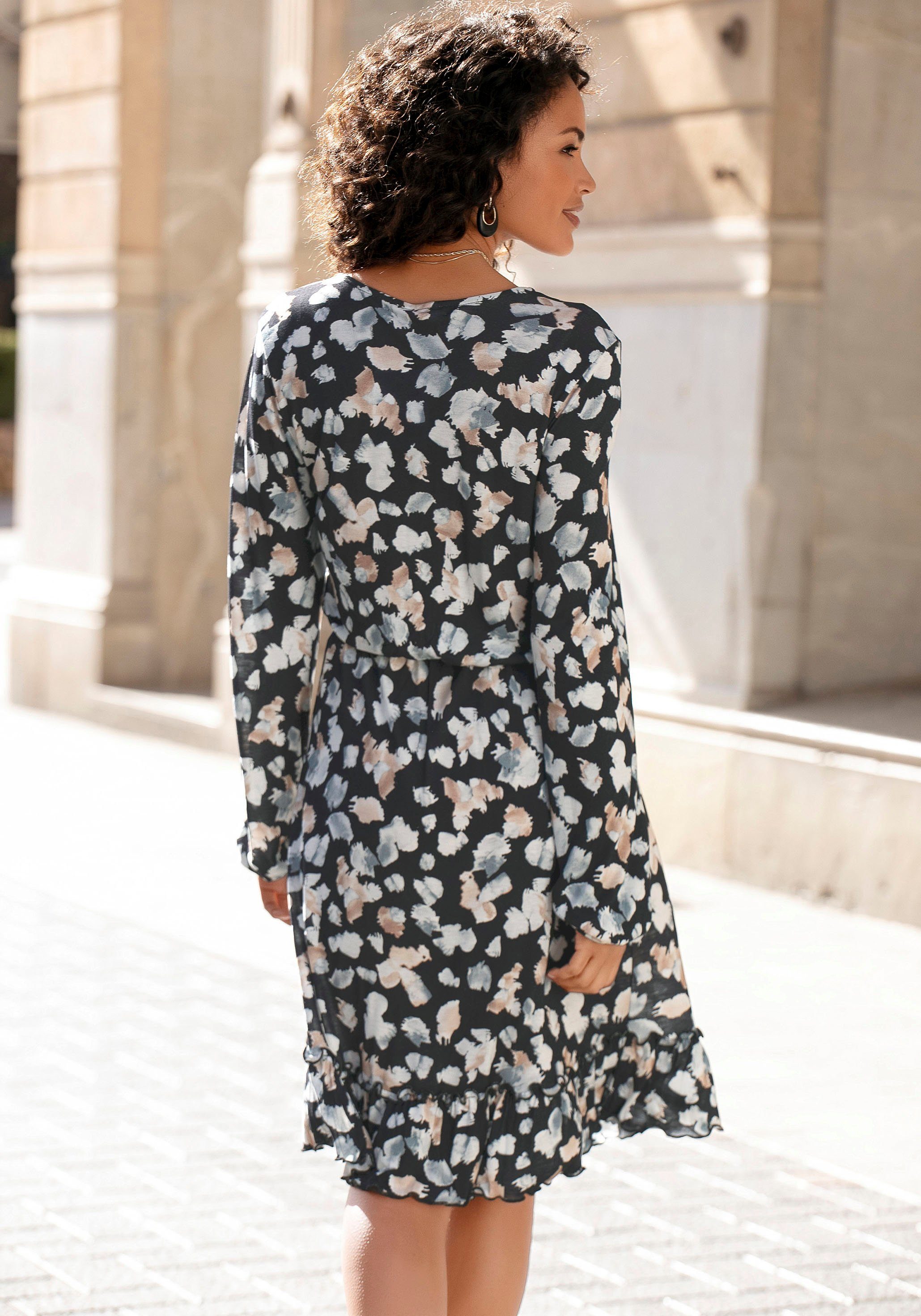 Lascana Jerseyjurk met alloverprint, elegante blousejurk, casual-chic