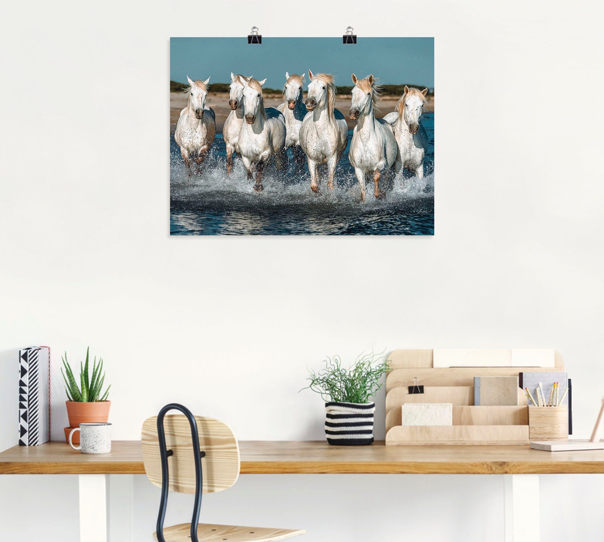 Artland Artprint Camargue paarden galopperen op het strand als artprint van aluminium, artprint voor buiten, artprint op linnen, poster, muursticker