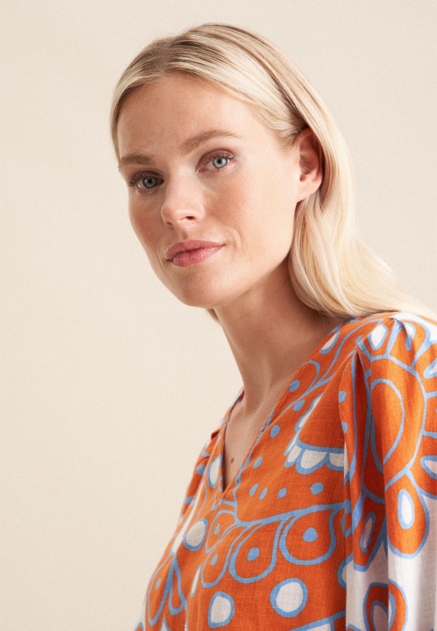 seidensticker Shirtblouse Zwarte roos 3/4-mouw v-hals paisley