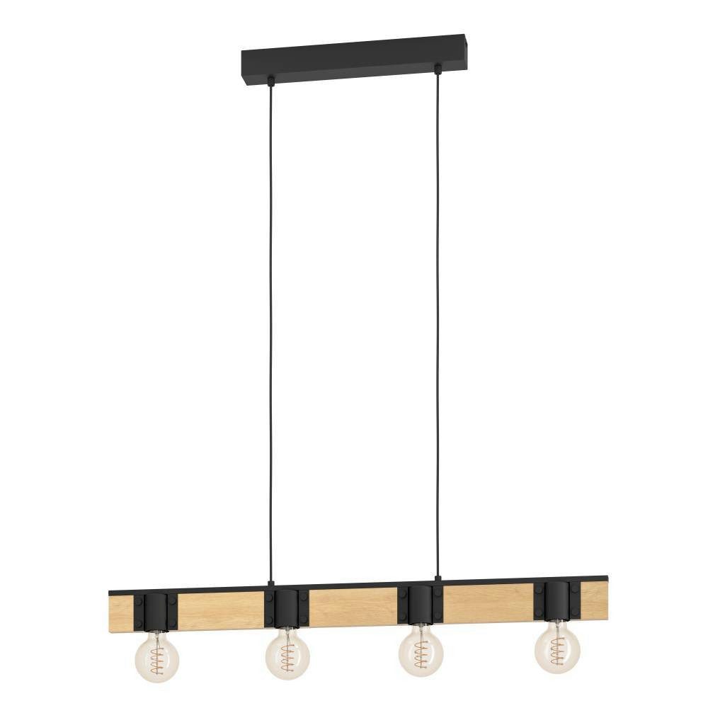 EGLO Hanglamp BAILRIGG Hanglamp, hanglamp van metaal in zwart en hout in natuurlijk (1 stuk)
