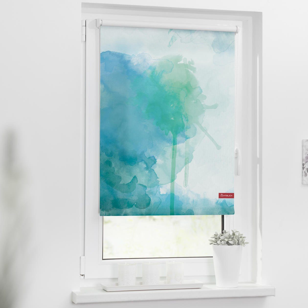 LICHTBLICK Rolgordijn met zijbediening Rolgordijn Klemmfix, zonder boren, verduistering, aquarel - blauw groen (1 stuk)