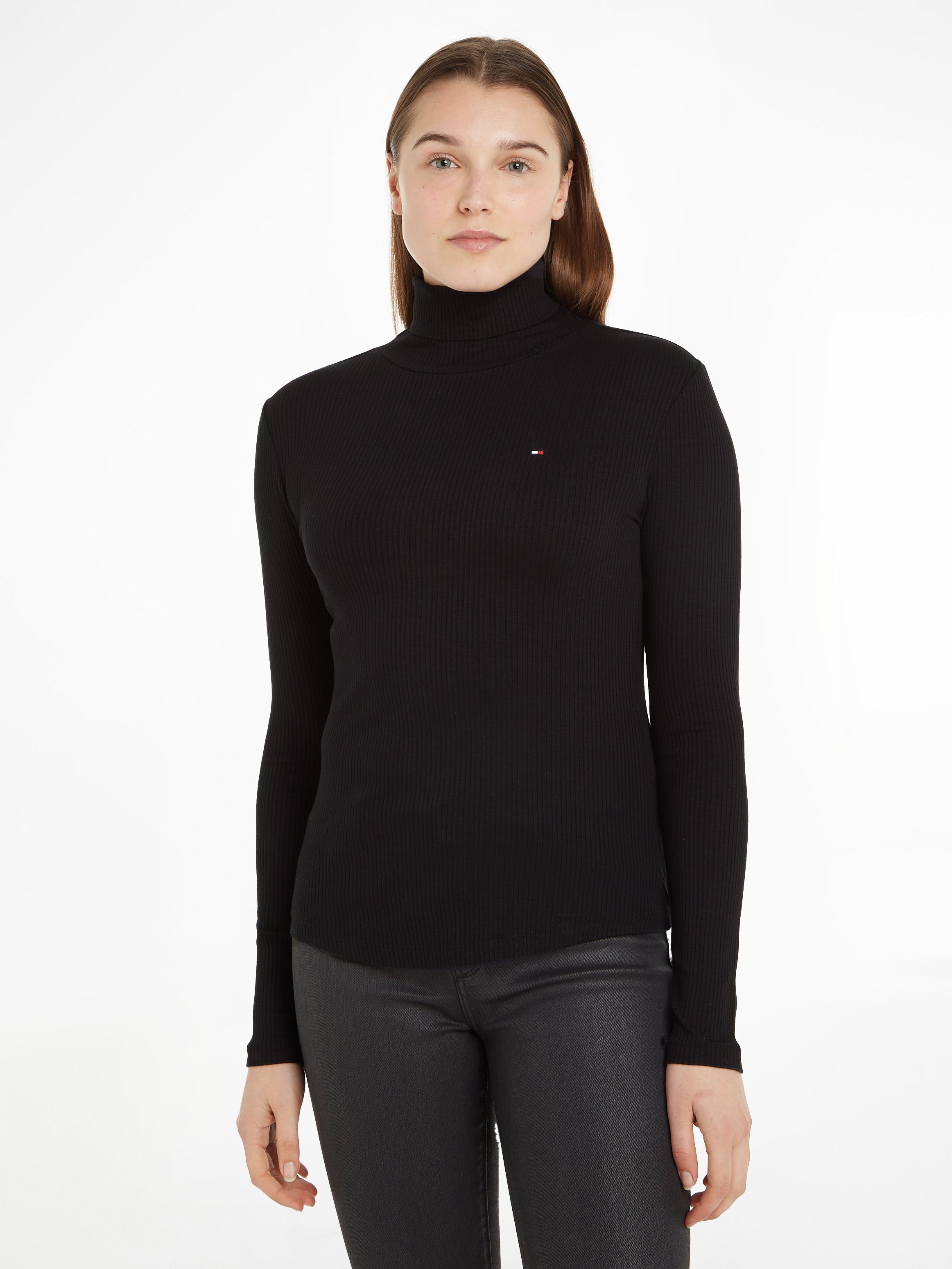 Tommy Hilfiger Shirt met lange mouwen SLIM 5X2 RIB ROLL-NK LS in een geribde structuur