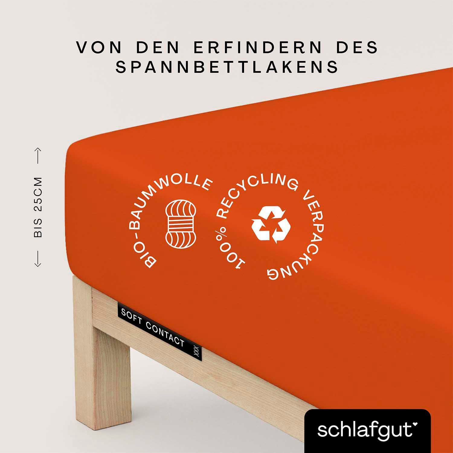 Schlafgut Hoeslaken Soft Contact 100% bio katoen (1 stuk) hoeslakens maat 140-160 cm x 200 cm rood