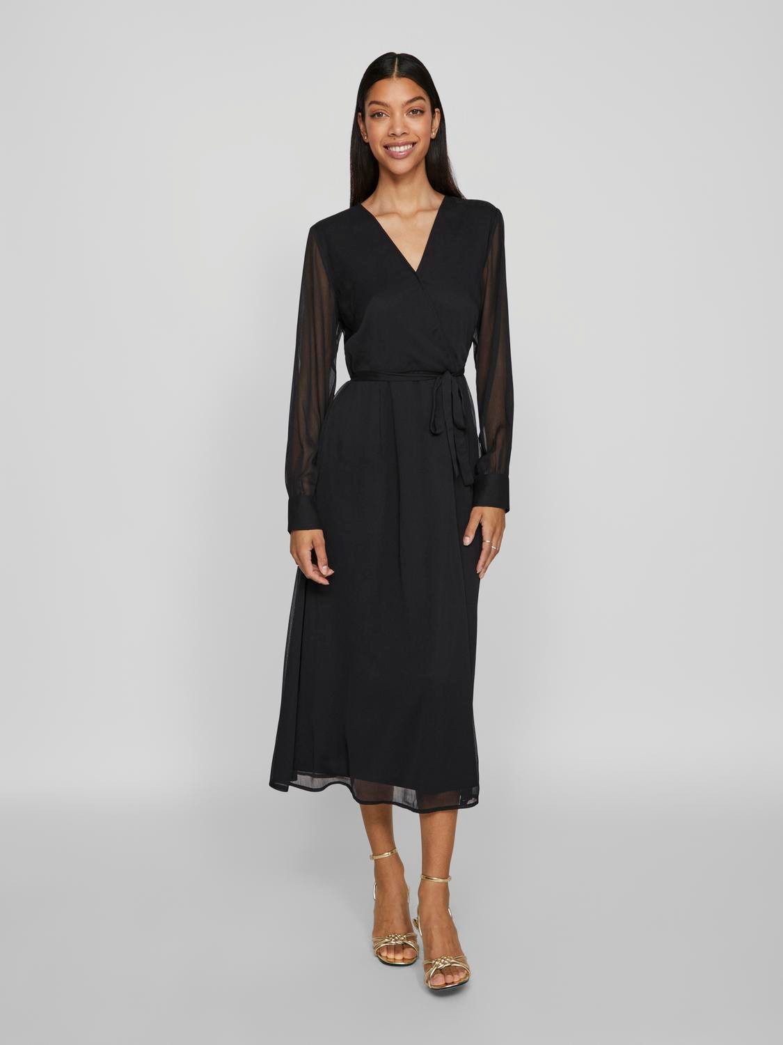 Vila Chiffon jurk VIFALIA V-NECK L S MIDI DRESS NOOS