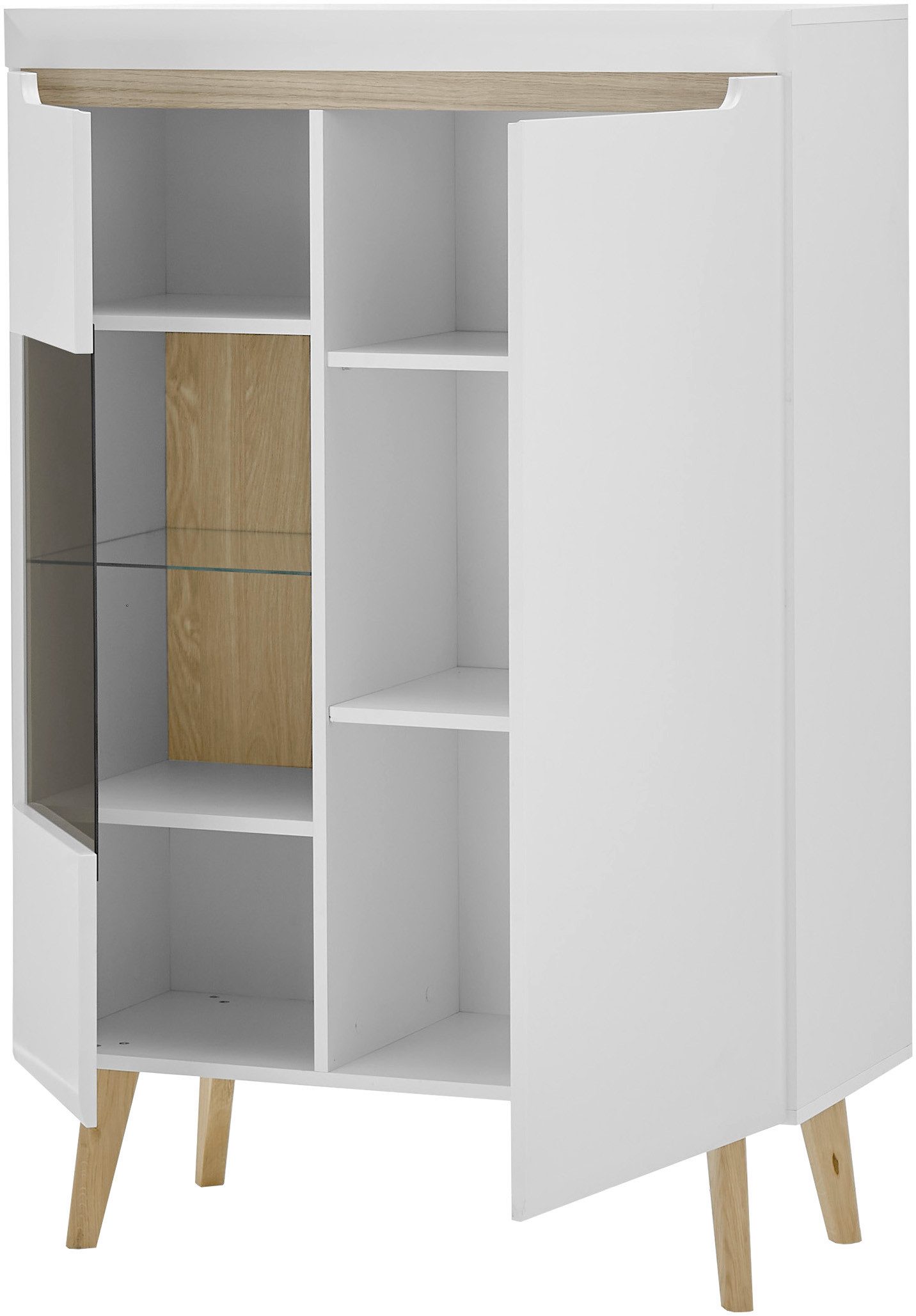 INOSIGN Vitrinekast Torge, hoge kast, glazen vitrine, staande vitrine, vitrinekast in drie verschillende kleuren beschikbaar, glazen deur & -bodem, 90 cm breed (1 stuk)