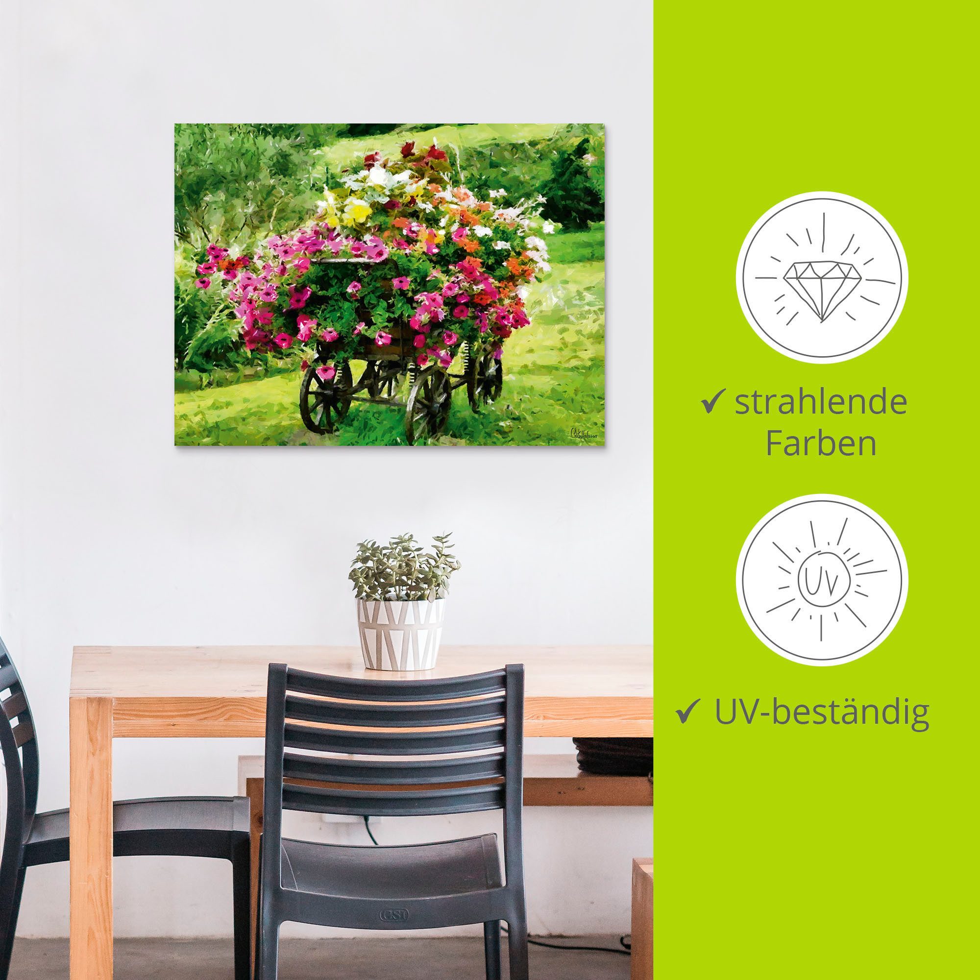 Artland Artprint Koets met bloemen als artprint van aluminium, artprint voor buiten, artprint op linnen, poster in verschillende maten. maten