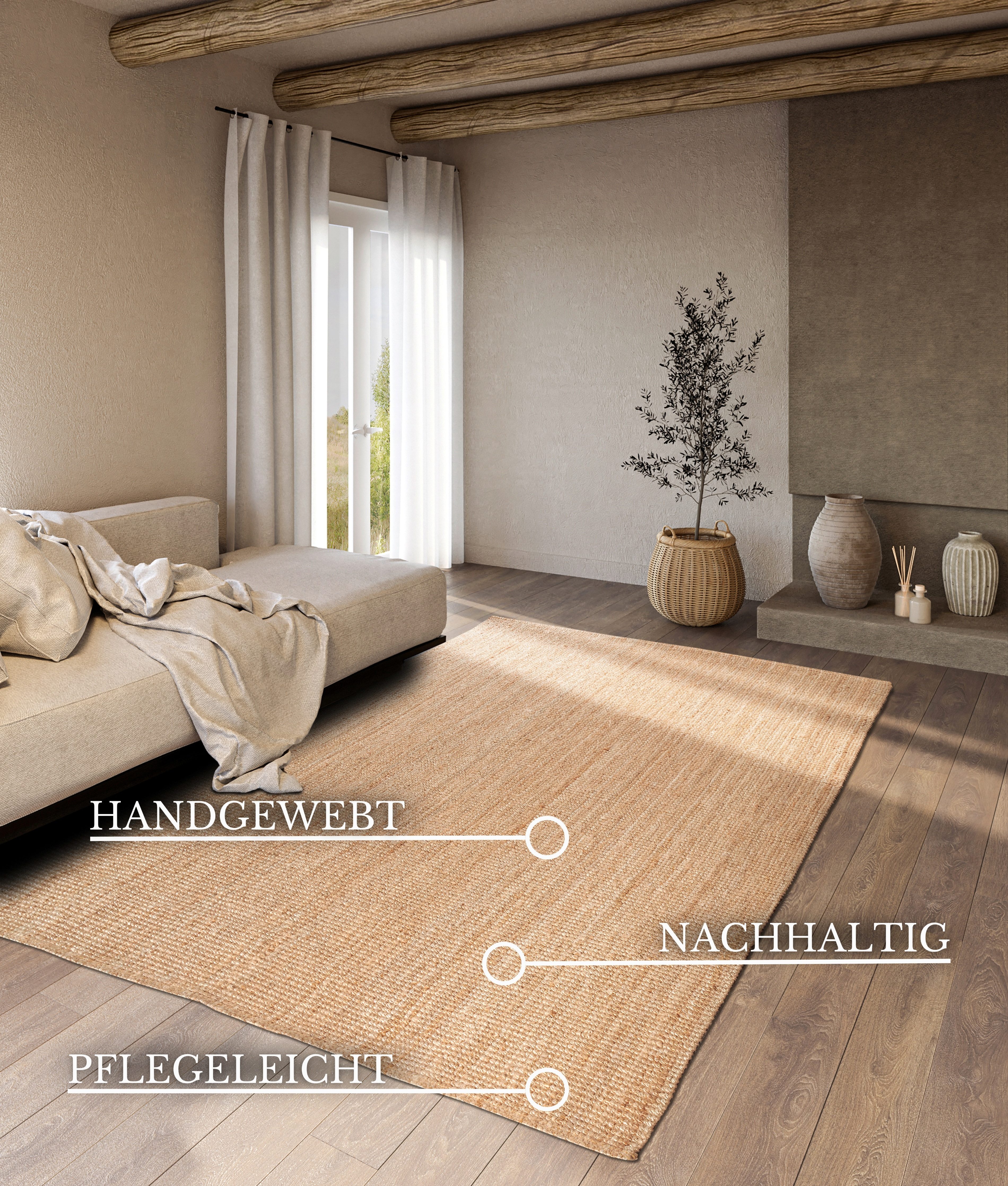 Villeroy & Boch Vloerkleed Rosalie jute tapijt Loper, 100% jute, natuurlijk, woonkamer, eetkamer, slaapkamer, GRS