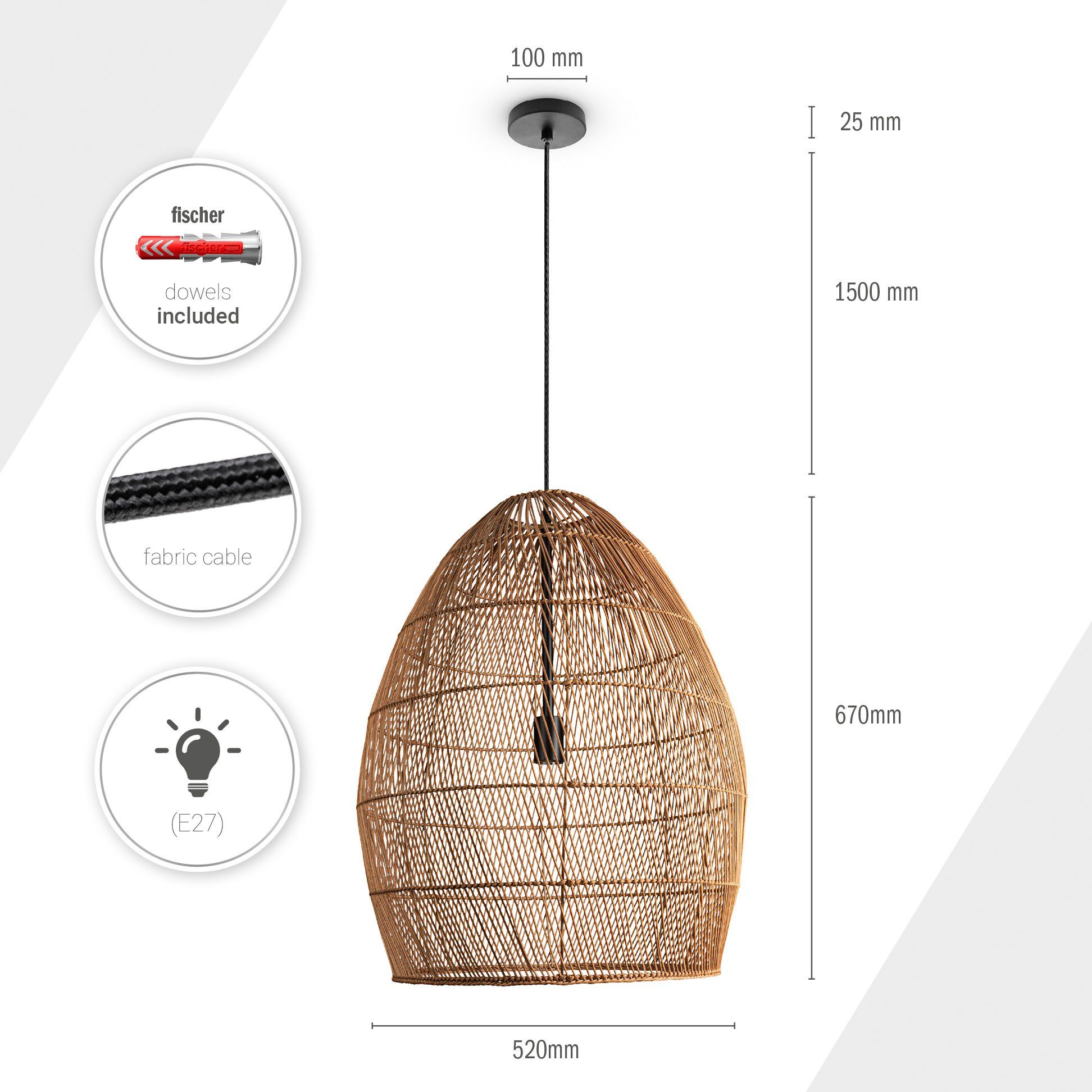 Paco Home Hanglamp VIHMA Rattan pendellamp eettafel lamp natuurlijk LED Boho rustiek E27
