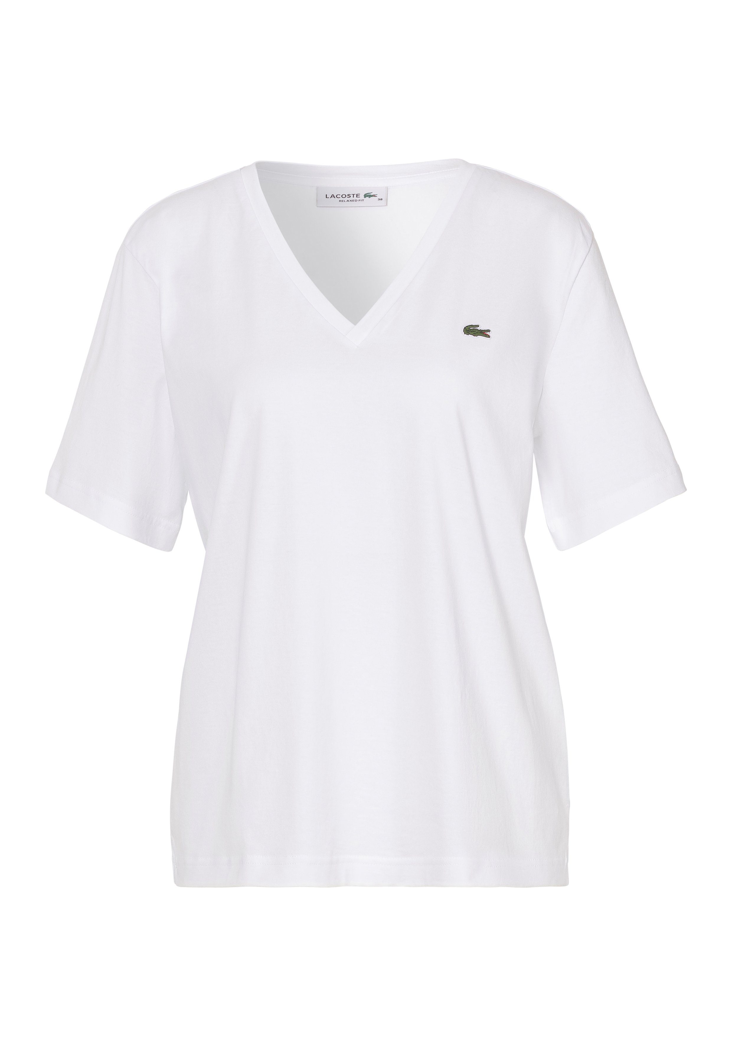 Lacoste Stijlvolle V-Hals T-Shirt White Dames