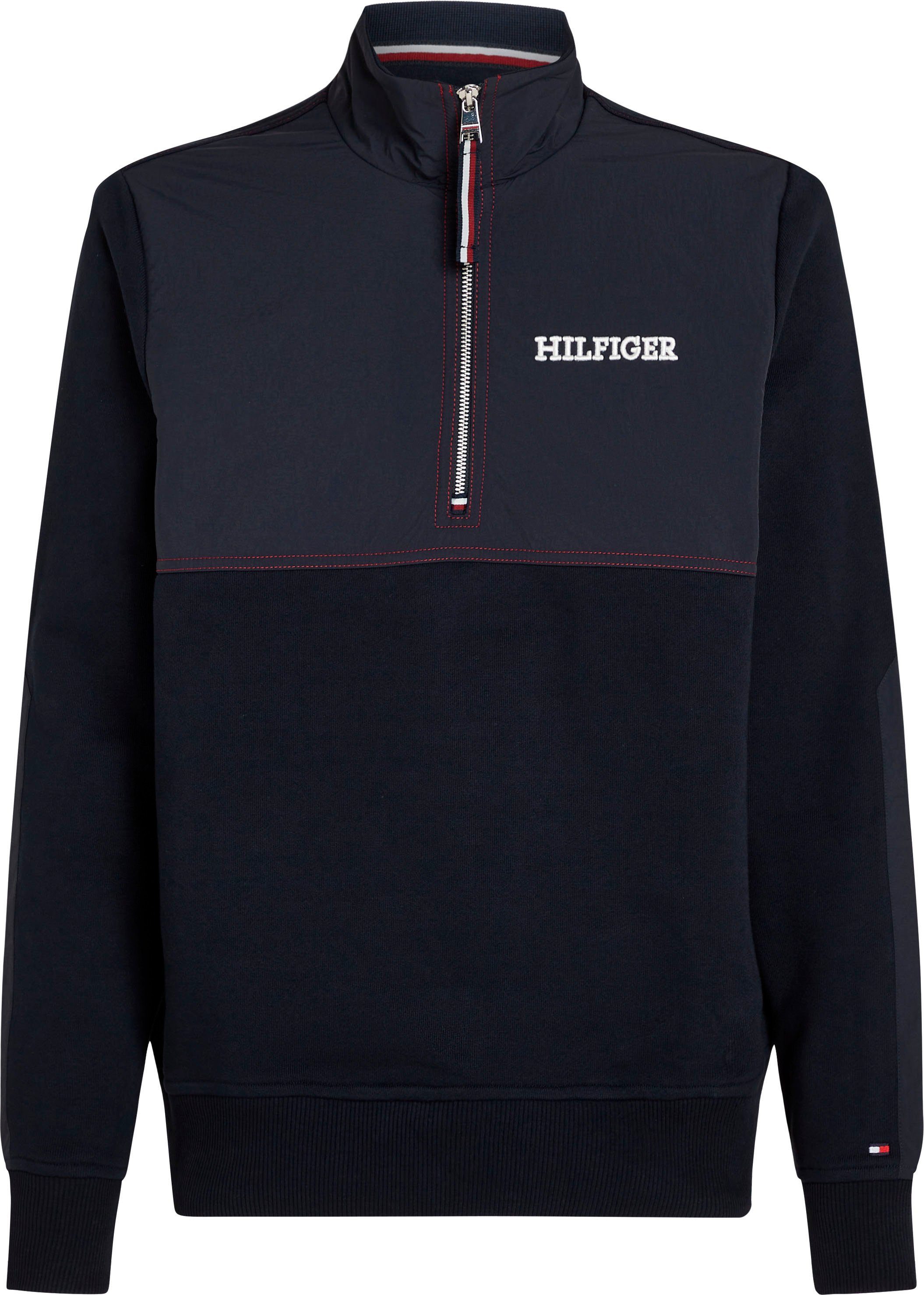 Tommy Hilfiger Sweatshirt MONOTYPE MIX MEDIA HALF ZIP met inzetten in andere materialen
