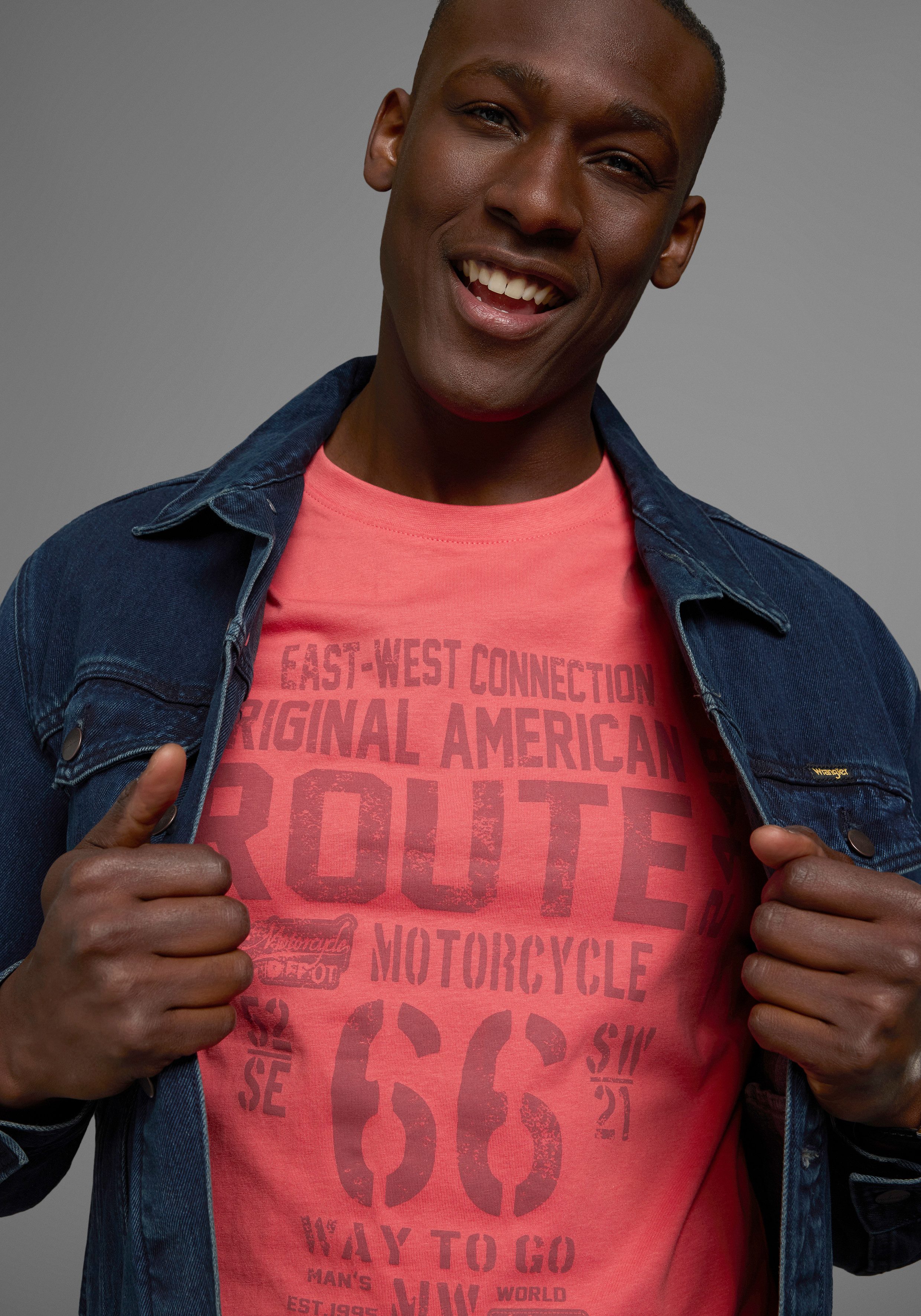 Man's World Shirt met ronde hals korte mouwen, casual pasvorm, bedrukt, ronde hals