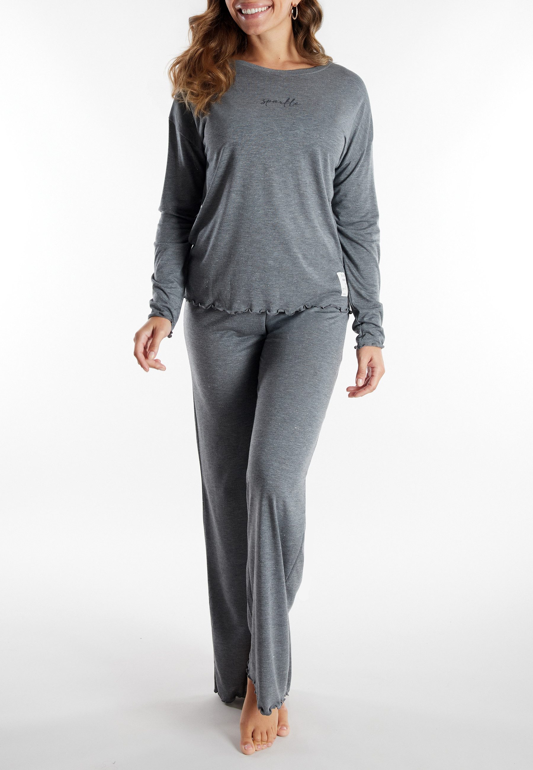 Tom Tailor Pyjama Xanthi met lange mouwen, licht gemêleerd, ronde hals (2-delig)