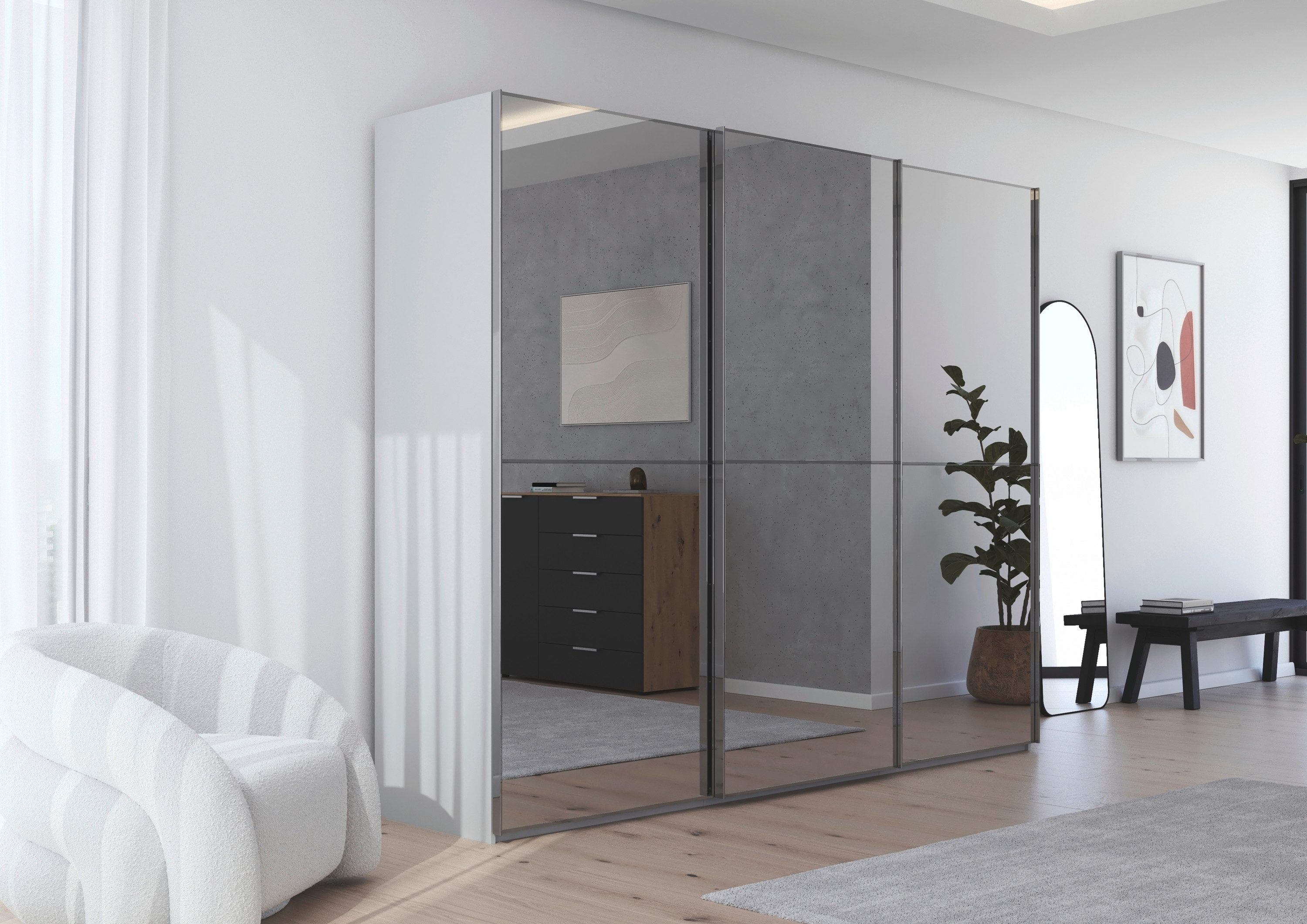 rauch Schuifdeurkast Kledingkast Kast Garderobe Slaapkamerkast SCALE-DUO edel tweedelige deuren spiegelfront en 3 sierlijsten made in germany