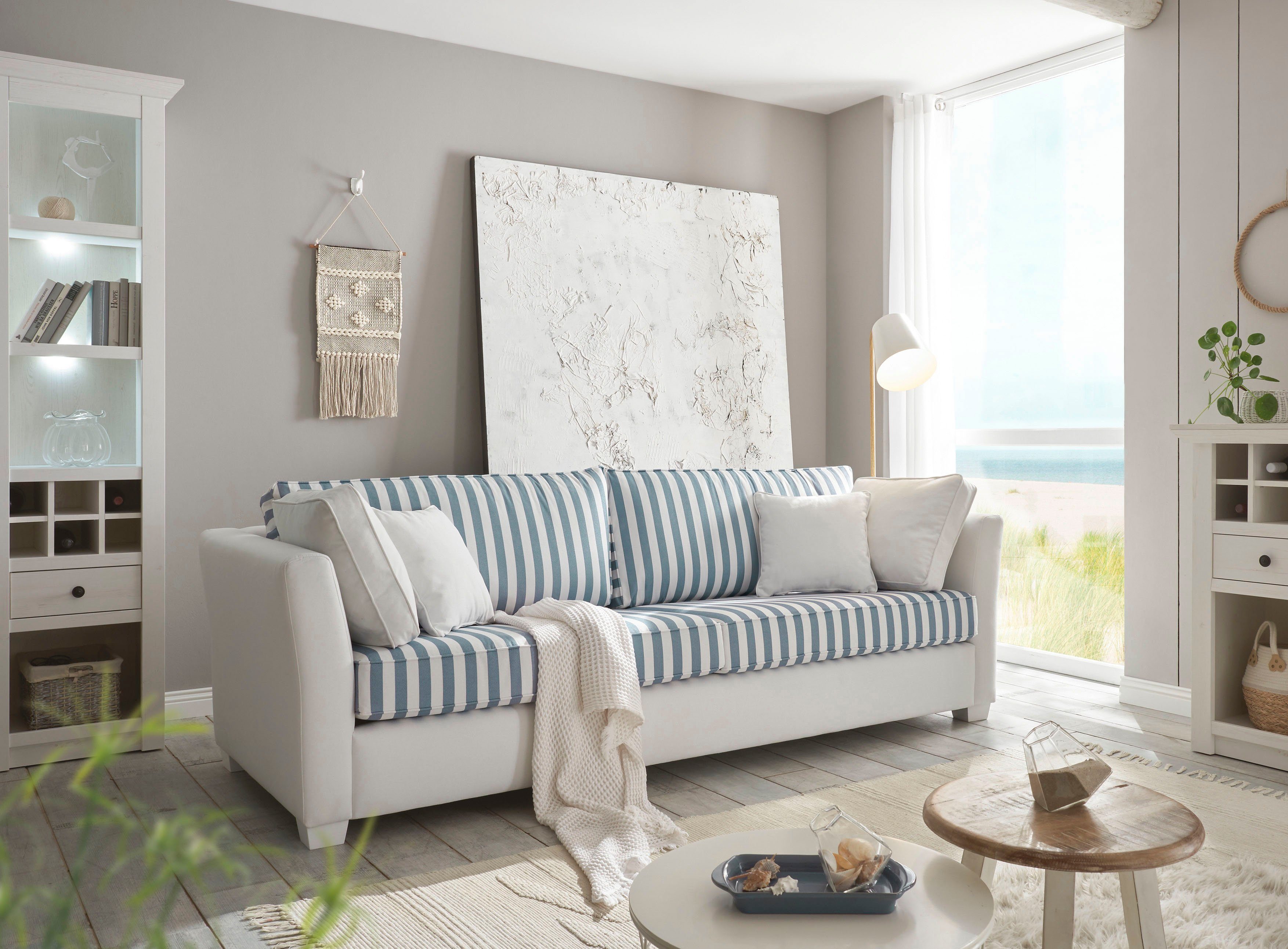 Home affaire 3-zitsbank California maritieme landelijke stijl, in 3 breedtes, met witgelakte houten poten