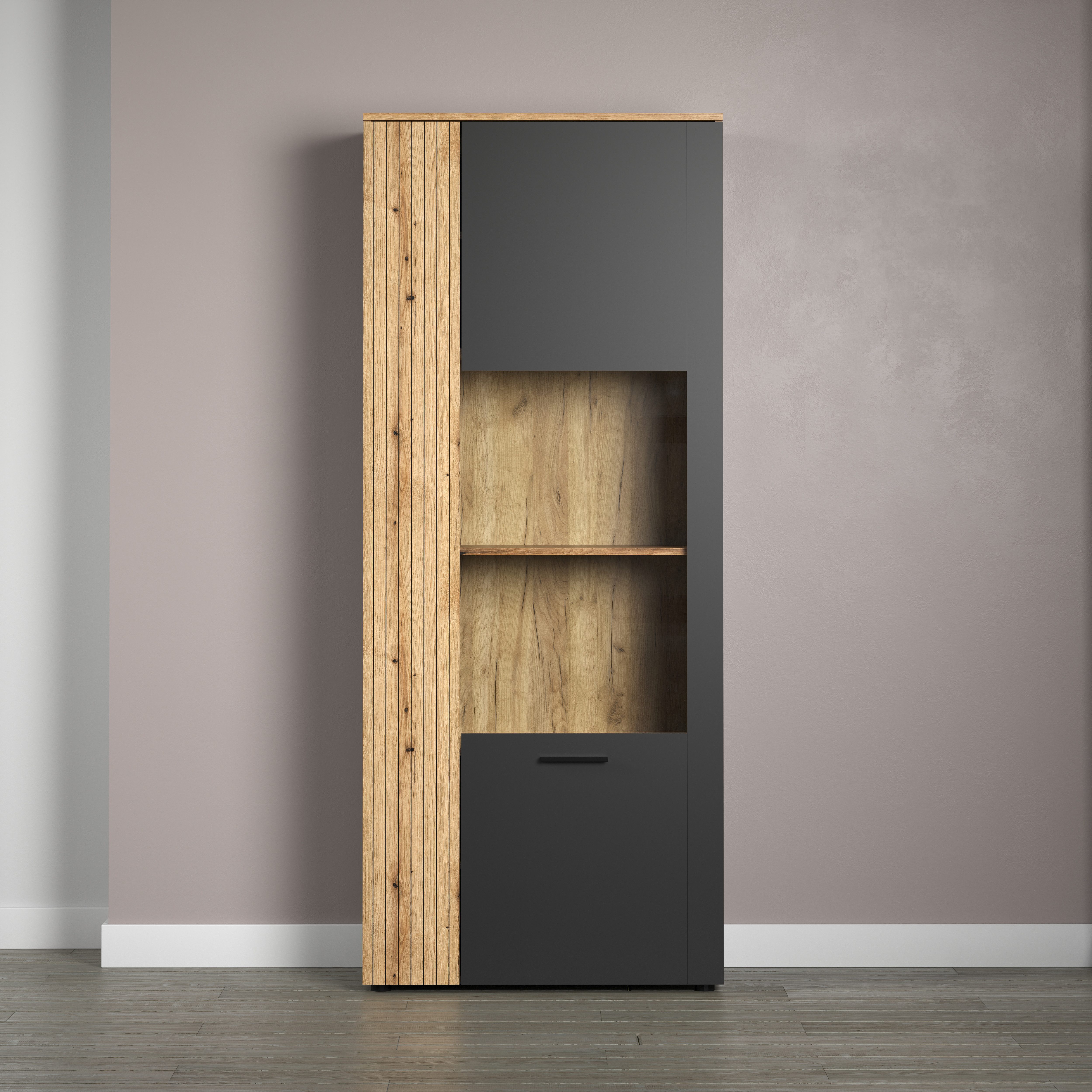 INOSIGN Staande vitrinekast Estepona Royale vitrine met natuurlijke ribbellook - (B/D/H) 80/42/195 cm (1 stuk)