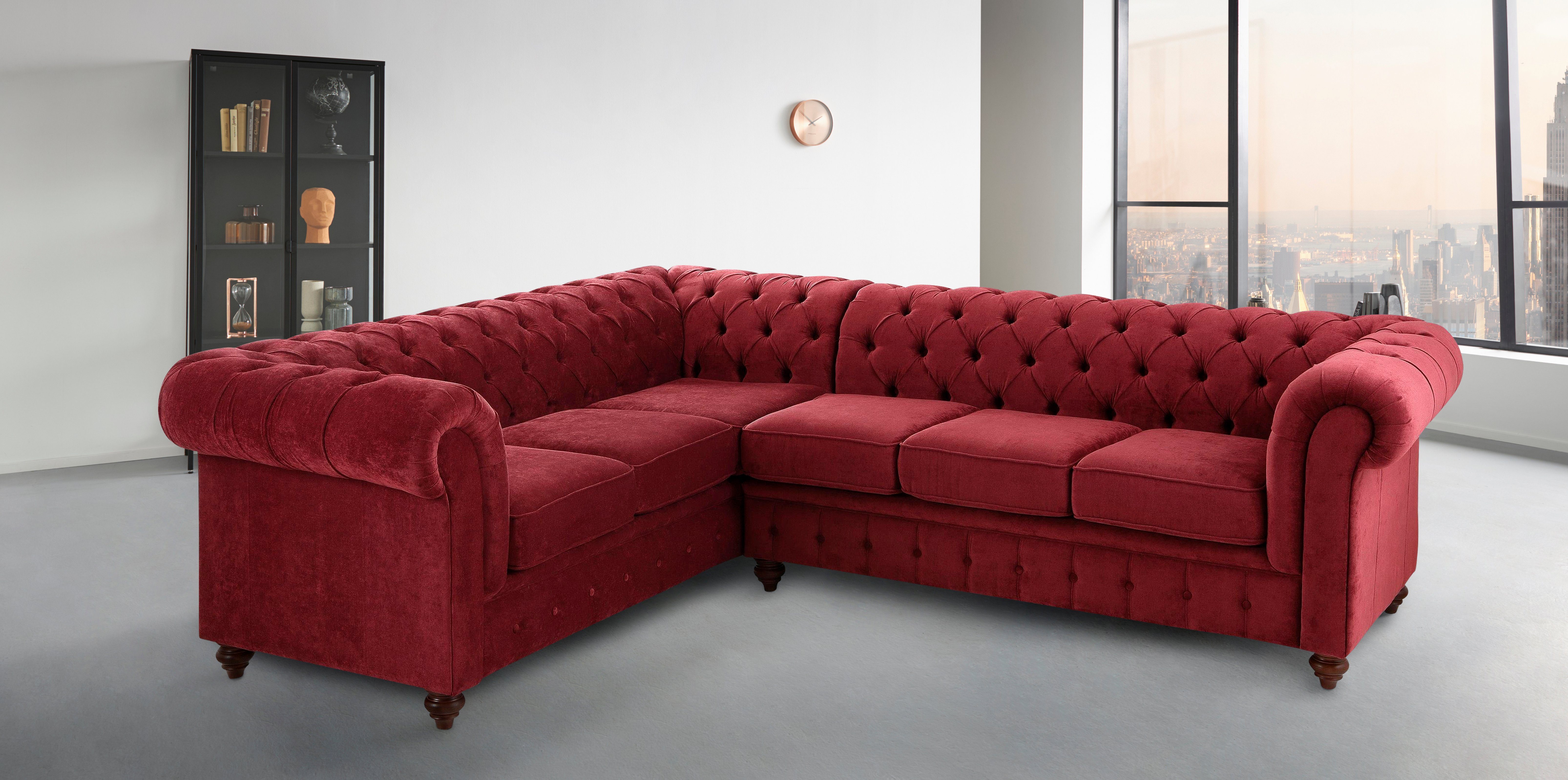 Home affaire Chesterfield-bank Chesterfield hoekbank, ook in leer L-vorm hoogwaardige knoopdetails, langer gedeelte links of rechts naar keuze