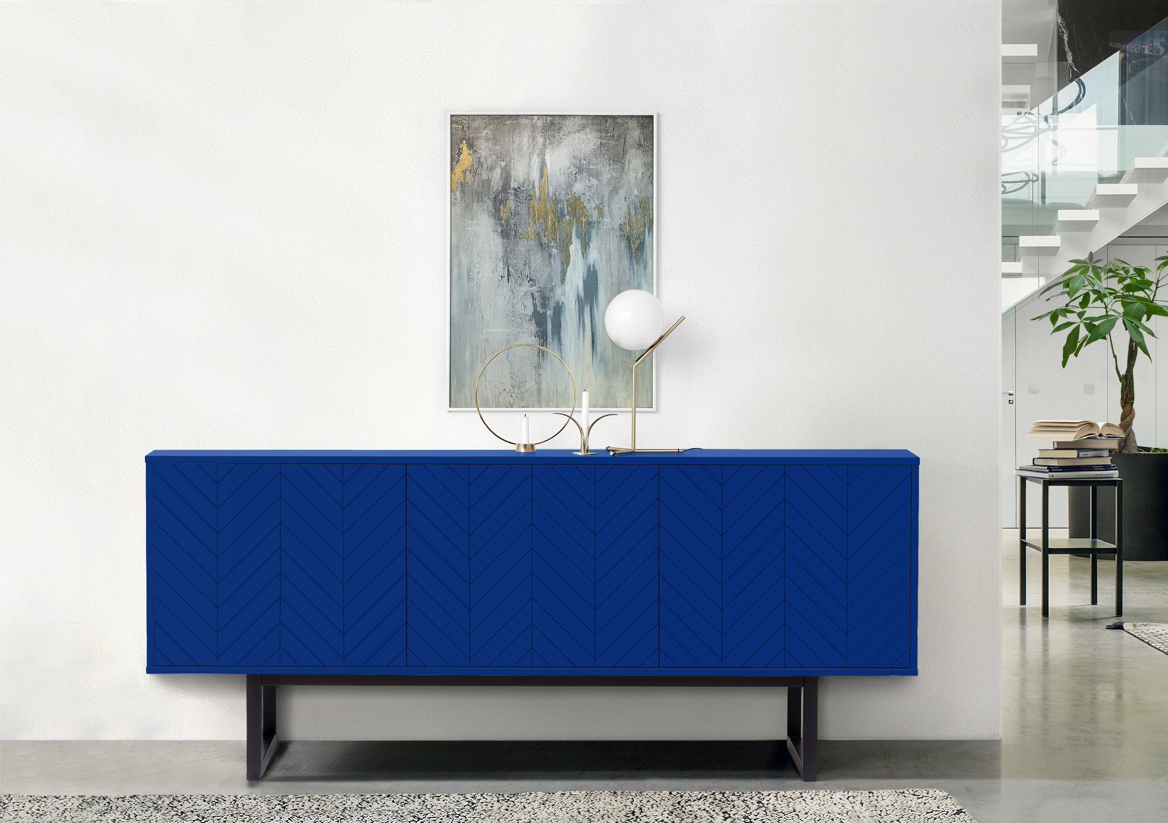 Woodman Kast met bijzondere print, met push-to-openfunctie dressoirs blauw