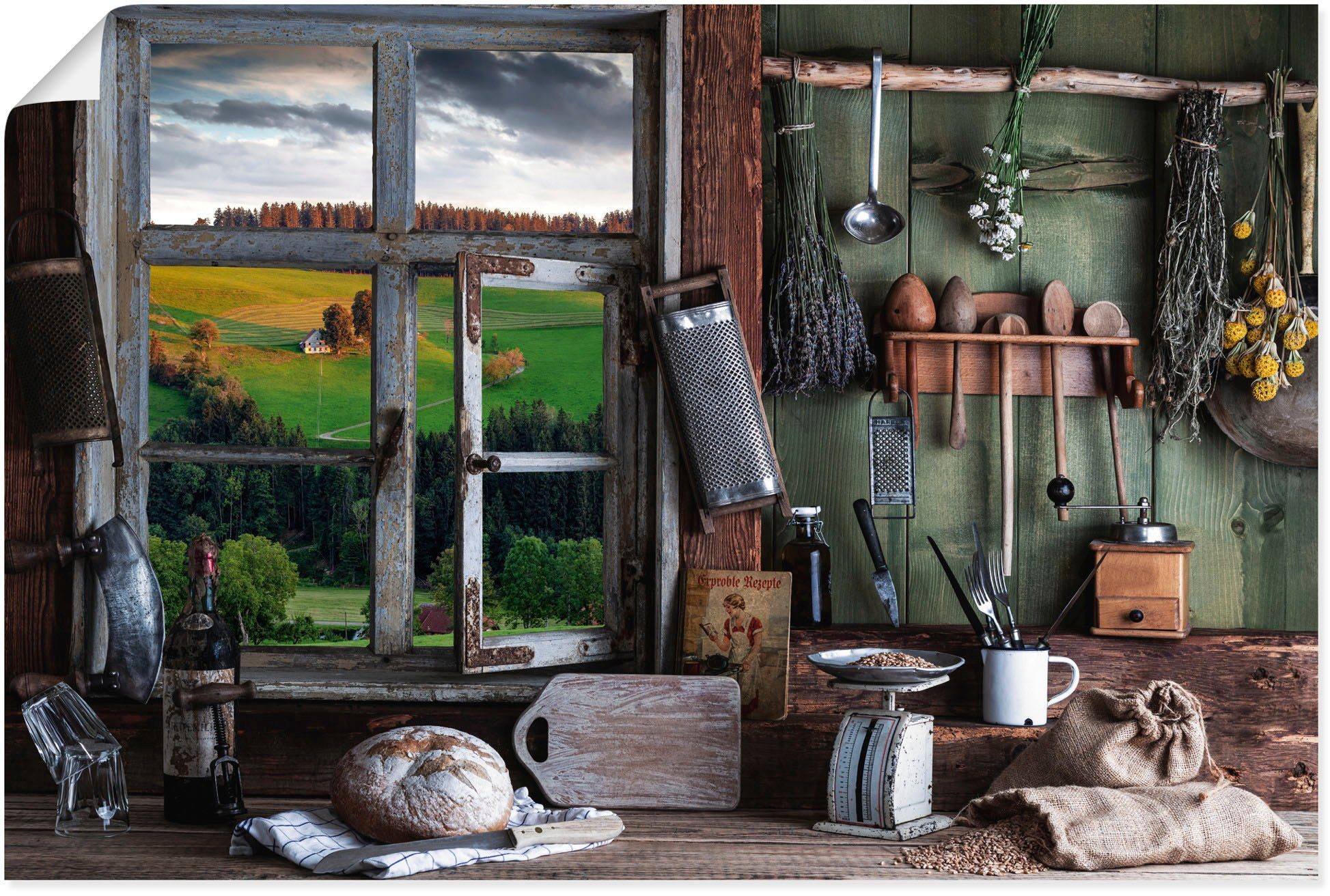 Artland Poster Rustieke boerenkeuken als artprint van aluminium, artprint op linnen, muursticker of poster in verschillende maten