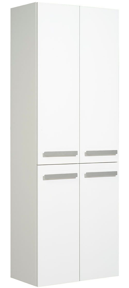 Saphir Hoge kast Serie 4005 badkamerkast 60 cm breed, met 4 deuren, 4 glazen planken hoge kasten wit
