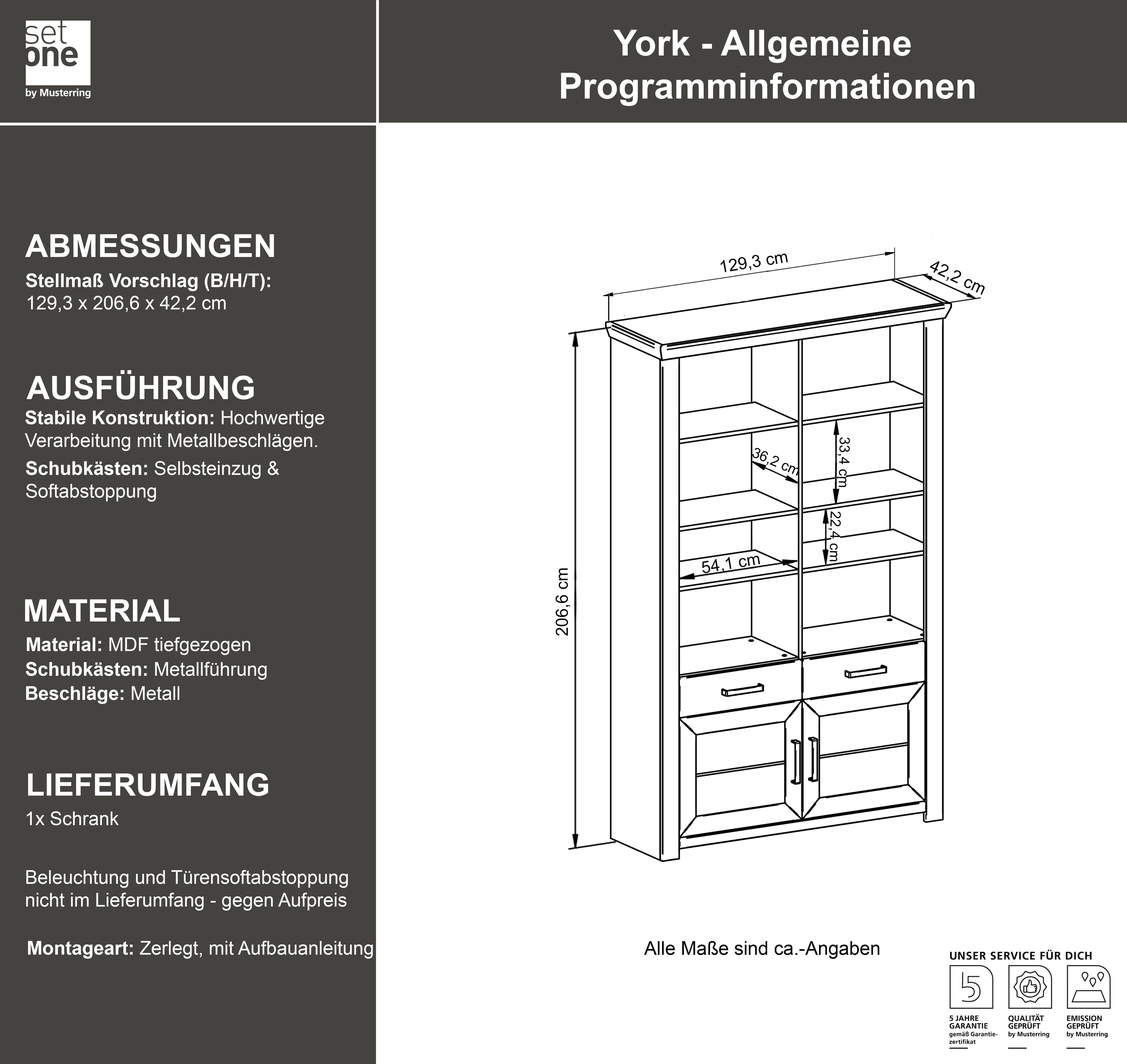 set one by Musterring Ordnerrek York open ontwerp, optioneel met verlichting, 3 kleuren, breedte 129 cm