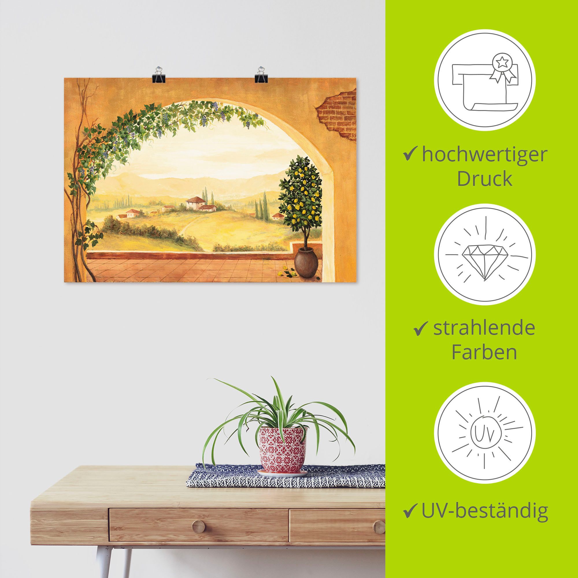 Artland Artprint Wijnranken voor het toscaanse landschap als artprint op linnen, poster in verschillende formaten maten