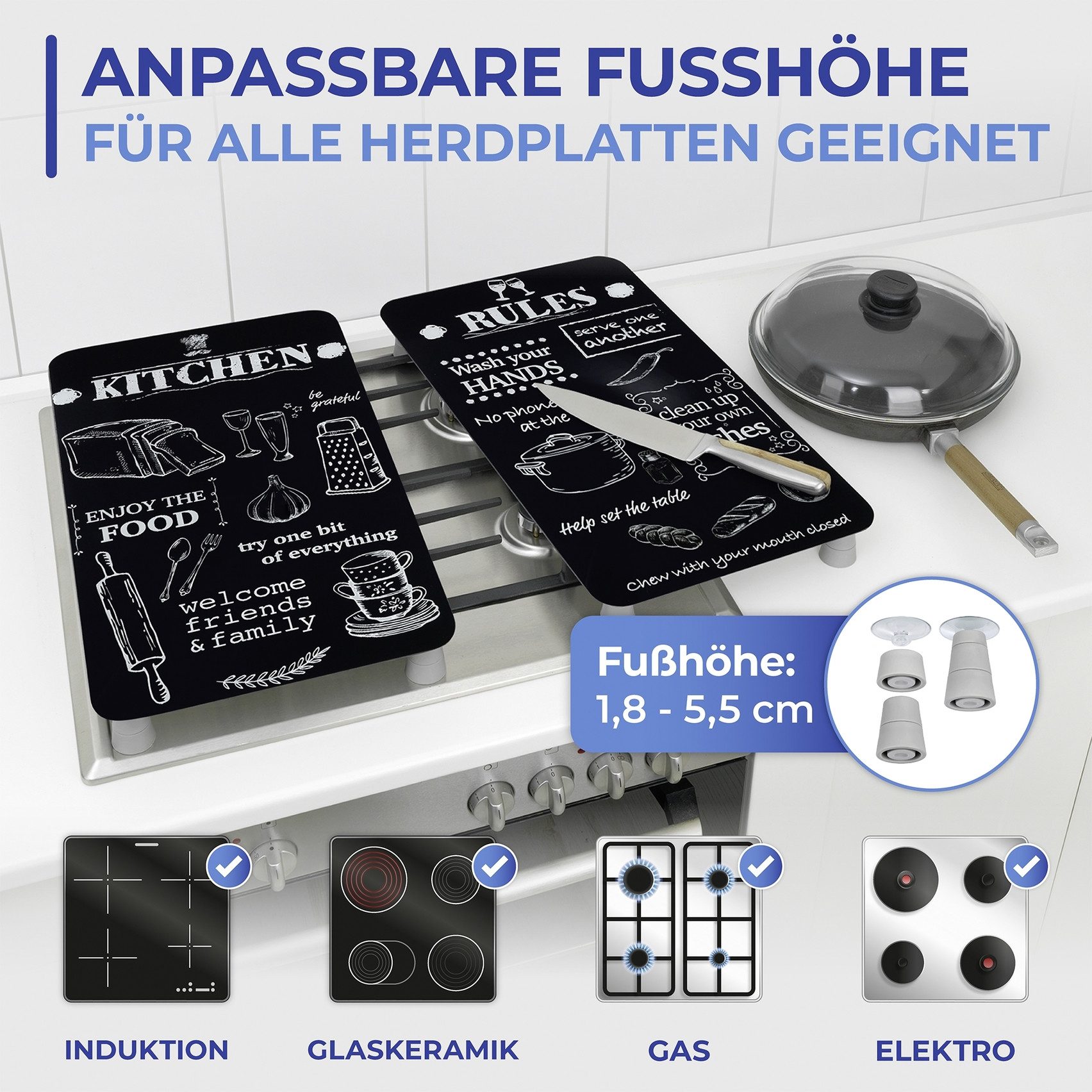 Maximex Kookplaatdeksel Universeel model KEUKENREGELS voor inductie-, keramische-, elektrische- en gasfornuizen, in hoogte verstelbaar (set, 2-delig)