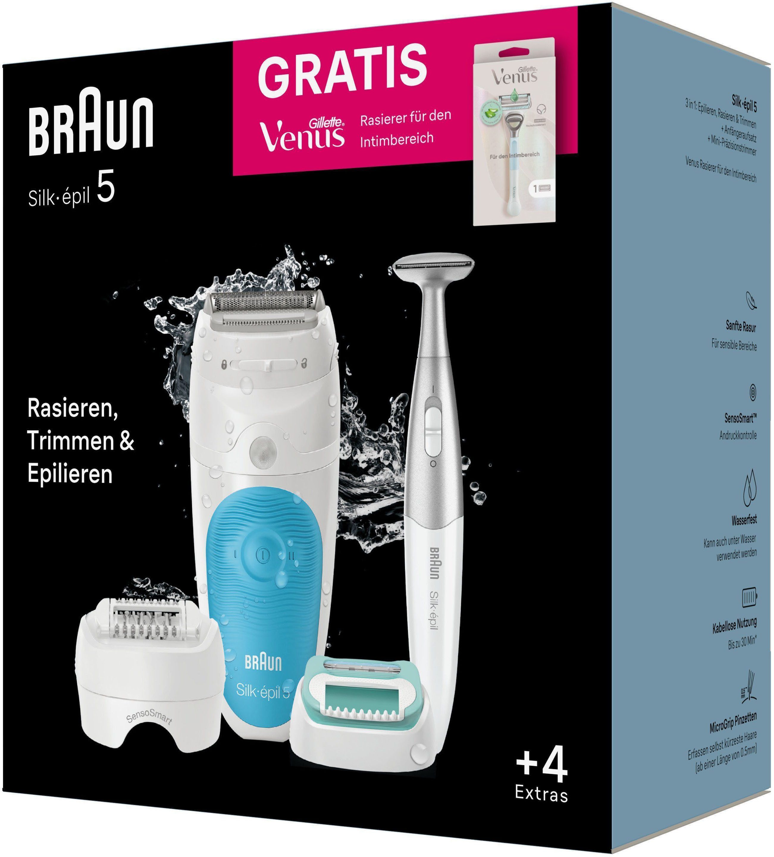 Braun Epilator Silk-épil 5 5-810 Gratis Venus intiem scheermes, Wet&Dry toepassing, massagerollenopzetstuk