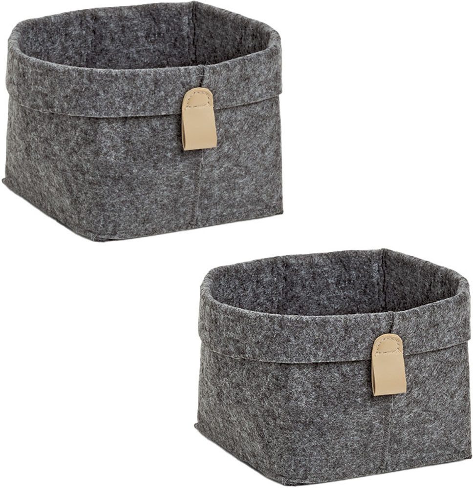 Zeller Present Opbergmand vilt, grijs, 2-delig van gemeleerd vilt, elk 16x16 cm, hoogte ca. 17 cm (set, 2 stuks)