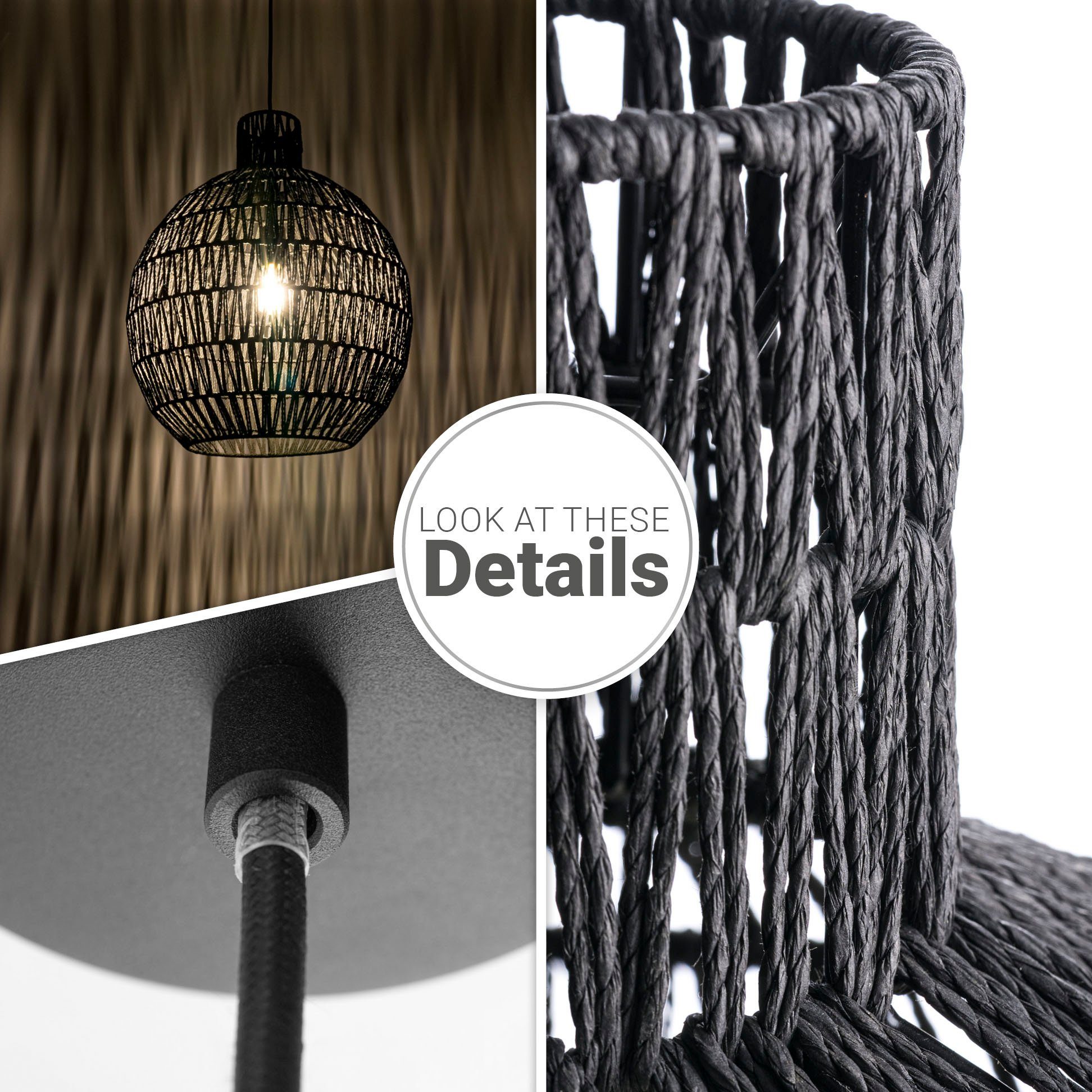 Paco Home Hanglamp Ulla Lamp papier pendellamp rustiek mand LED Boho rattan look E27