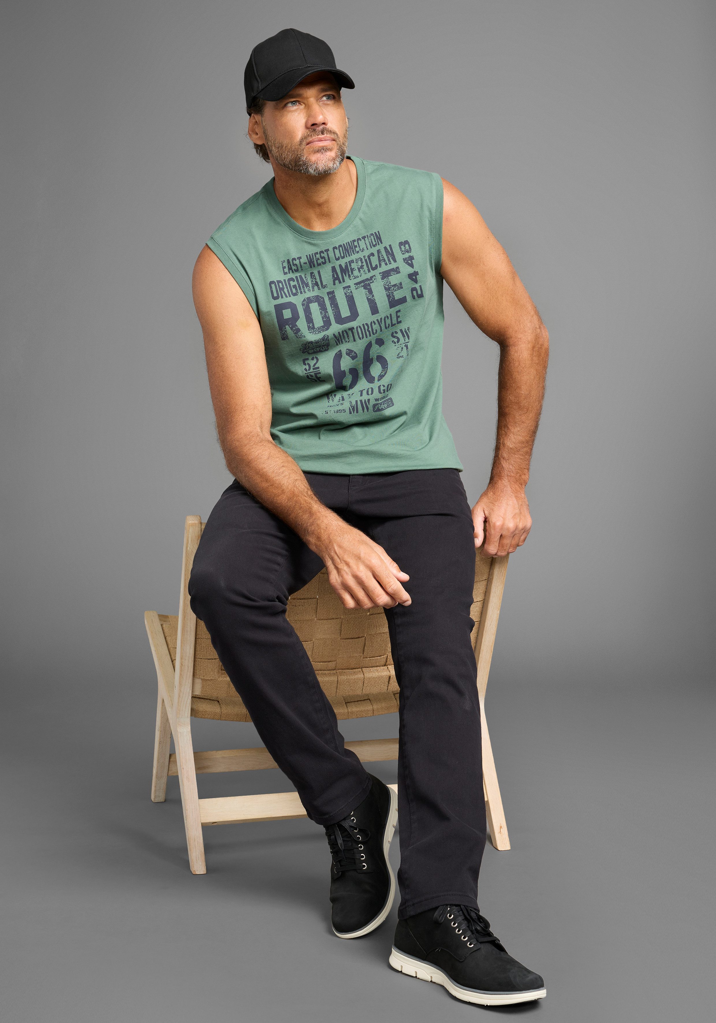 Man's World Muscle-shirt mouwloos, bedrukt, ronde hals, van 100% katoen (2-delig, Set van 2)