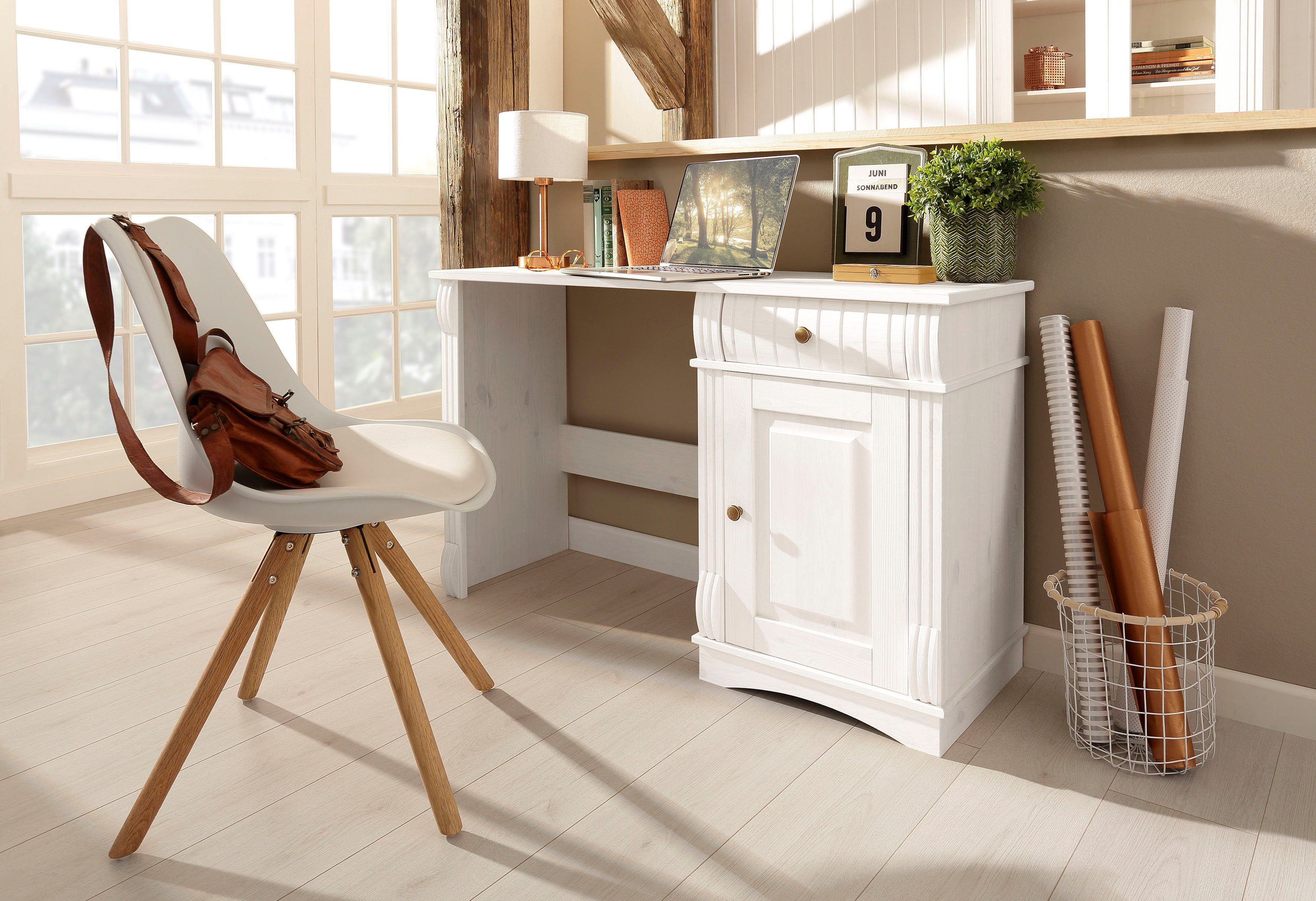 Home affaire Bureau Teresa Computertafel met lades, massief hout, breedte 120 cm