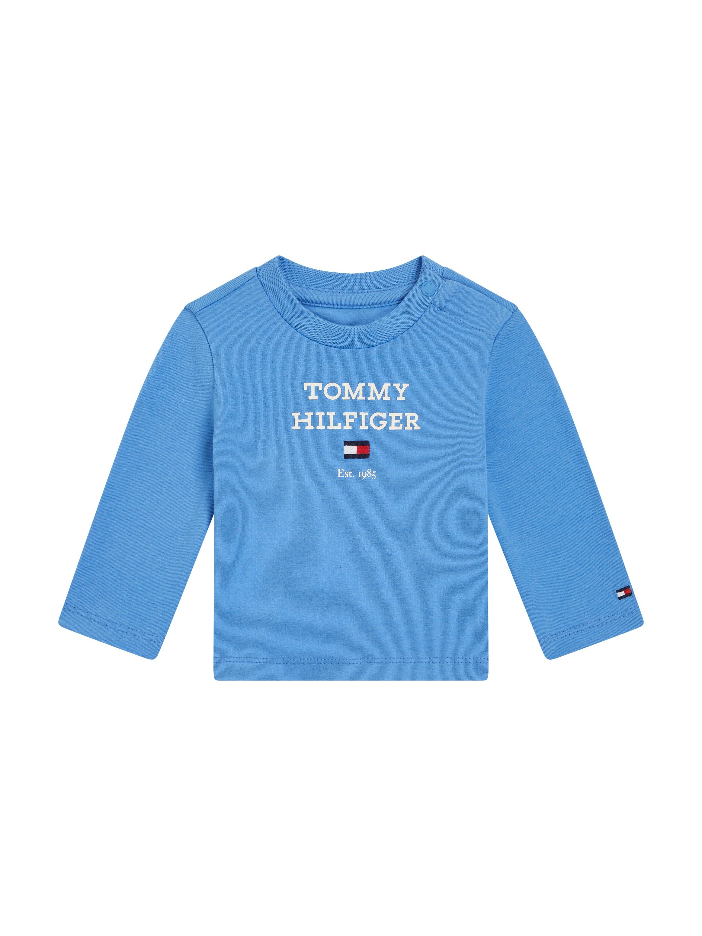 Tommy Hilfiger baby longsleeve met tekst lichtblauw Jongens Stretchkatoen Ronde hals 86