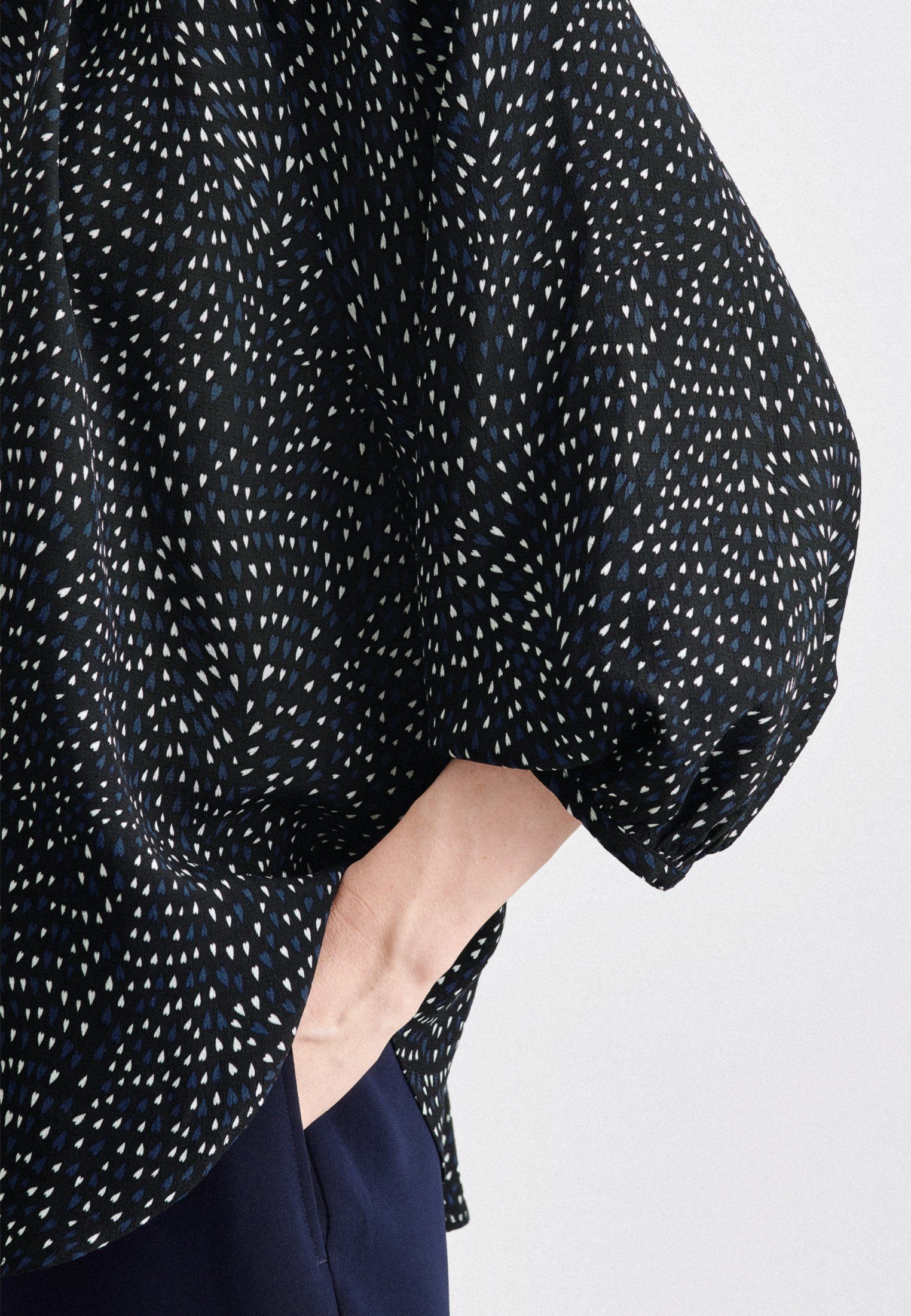 seidensticker Shirtblouse Zwarte roos 3/4-mouwen ronde hals print