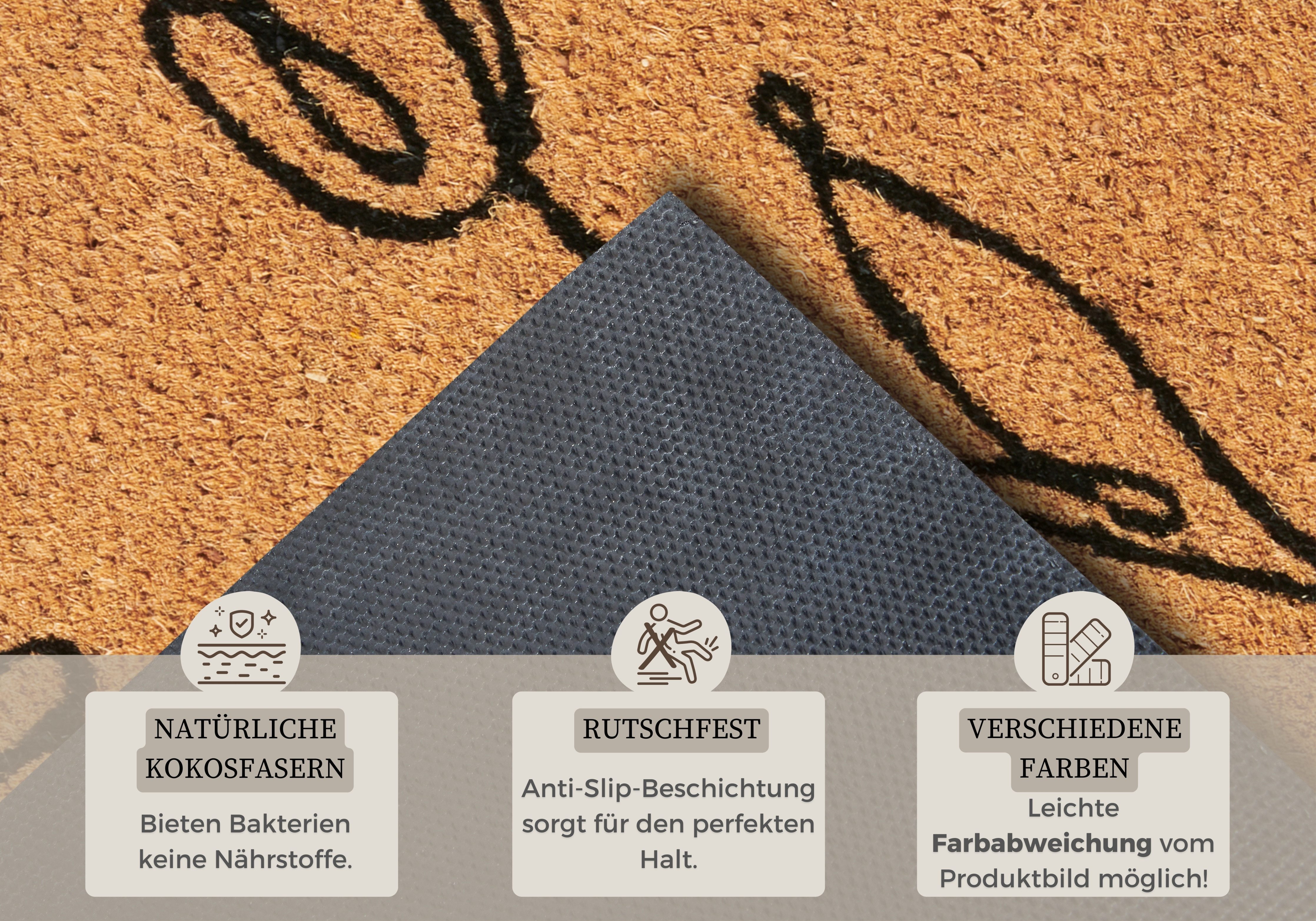 HANSE Home Mat Kokos Line-Art Flowers, deurmat Vuilafstotende mat, antislip, buiten, binnen, buiten, kokosmat, gang