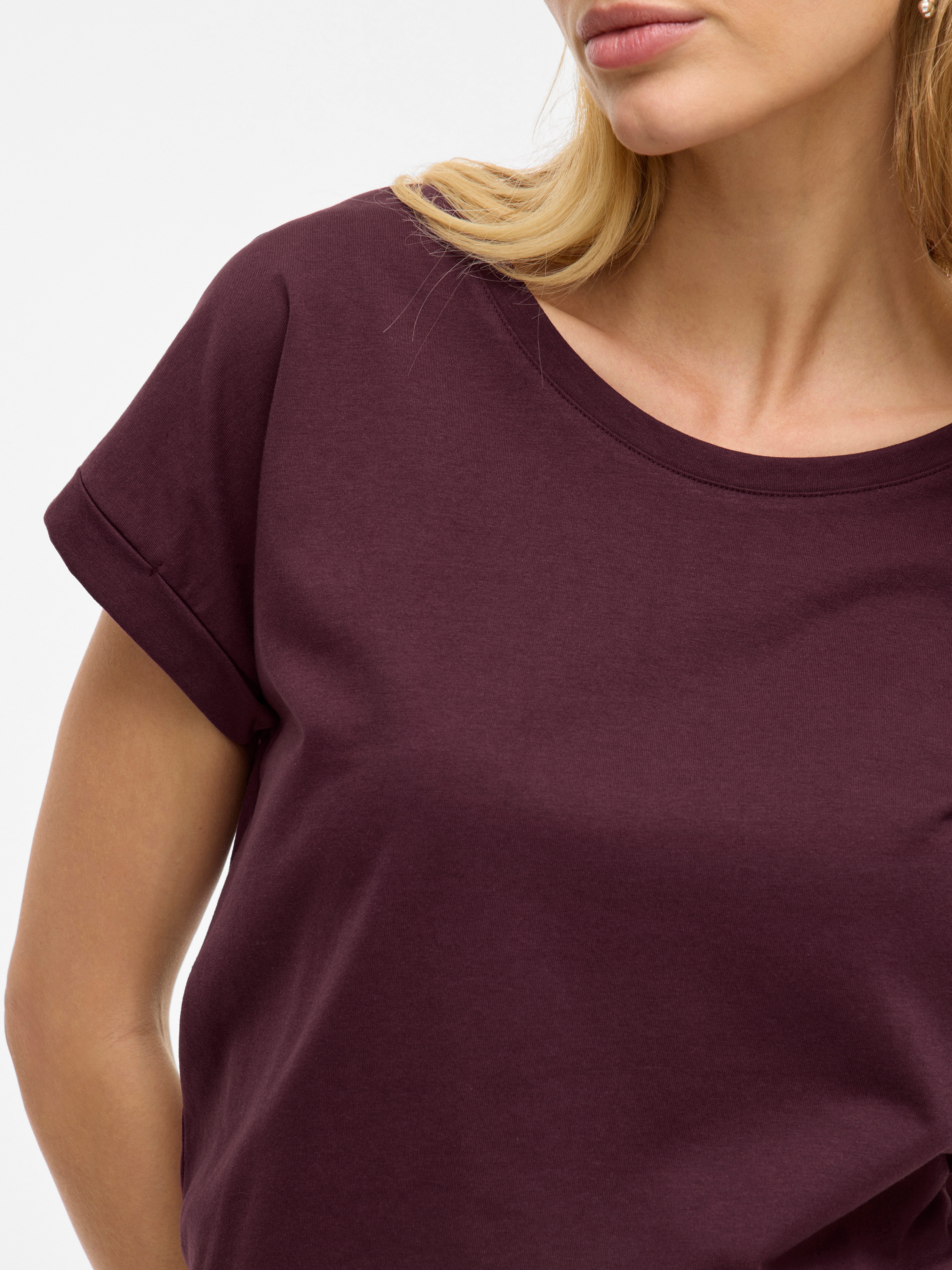 Vila Shirt met ronde hals VIDREAMERS NEW PURE T-SHIRT/SU-NOOS Basic dames T-shirt met ronde hals en omgeslagen mouwen